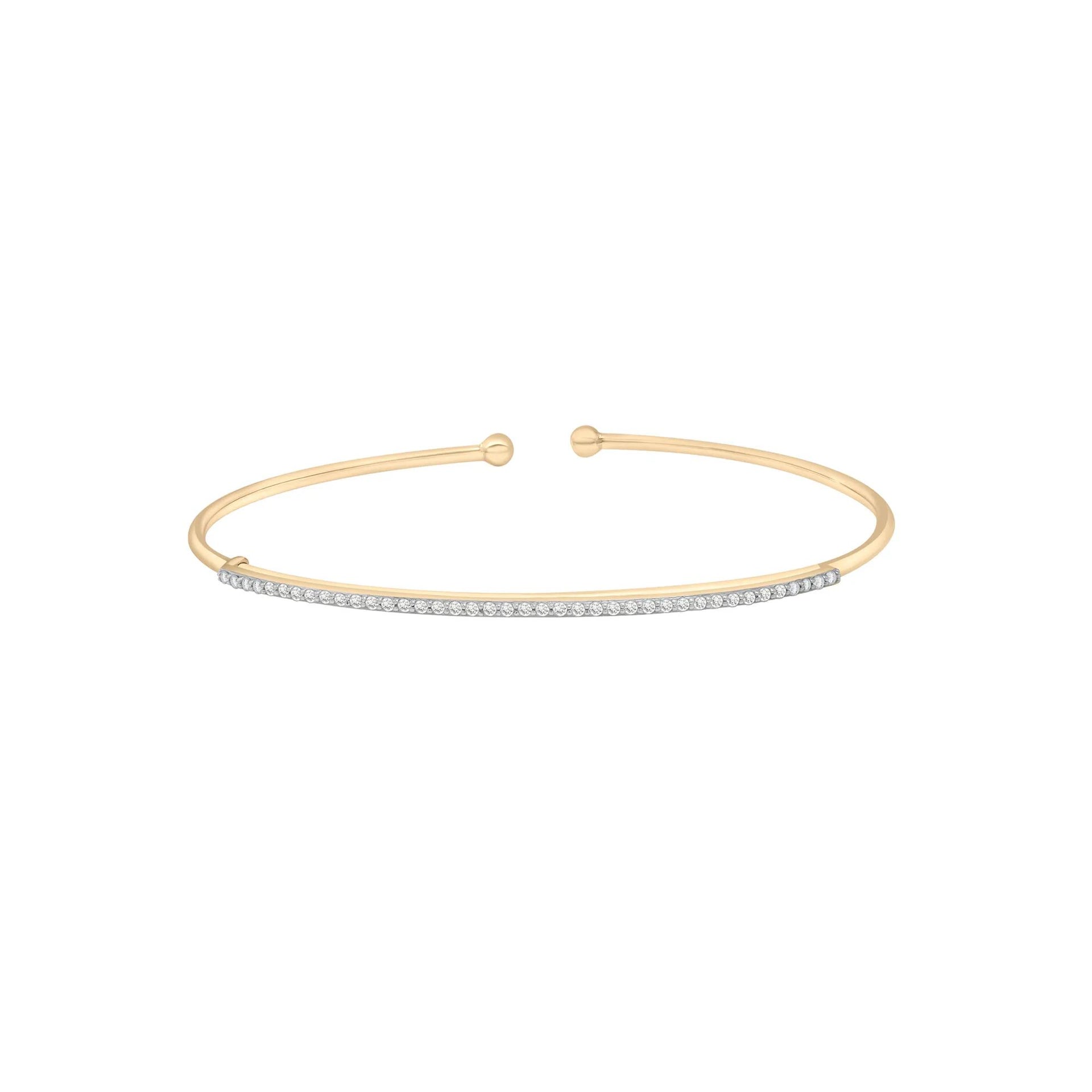 1/4 CT. Tw. Diamond Open Bangle Bracelet 10K Yellow Gold Size 1.50mm