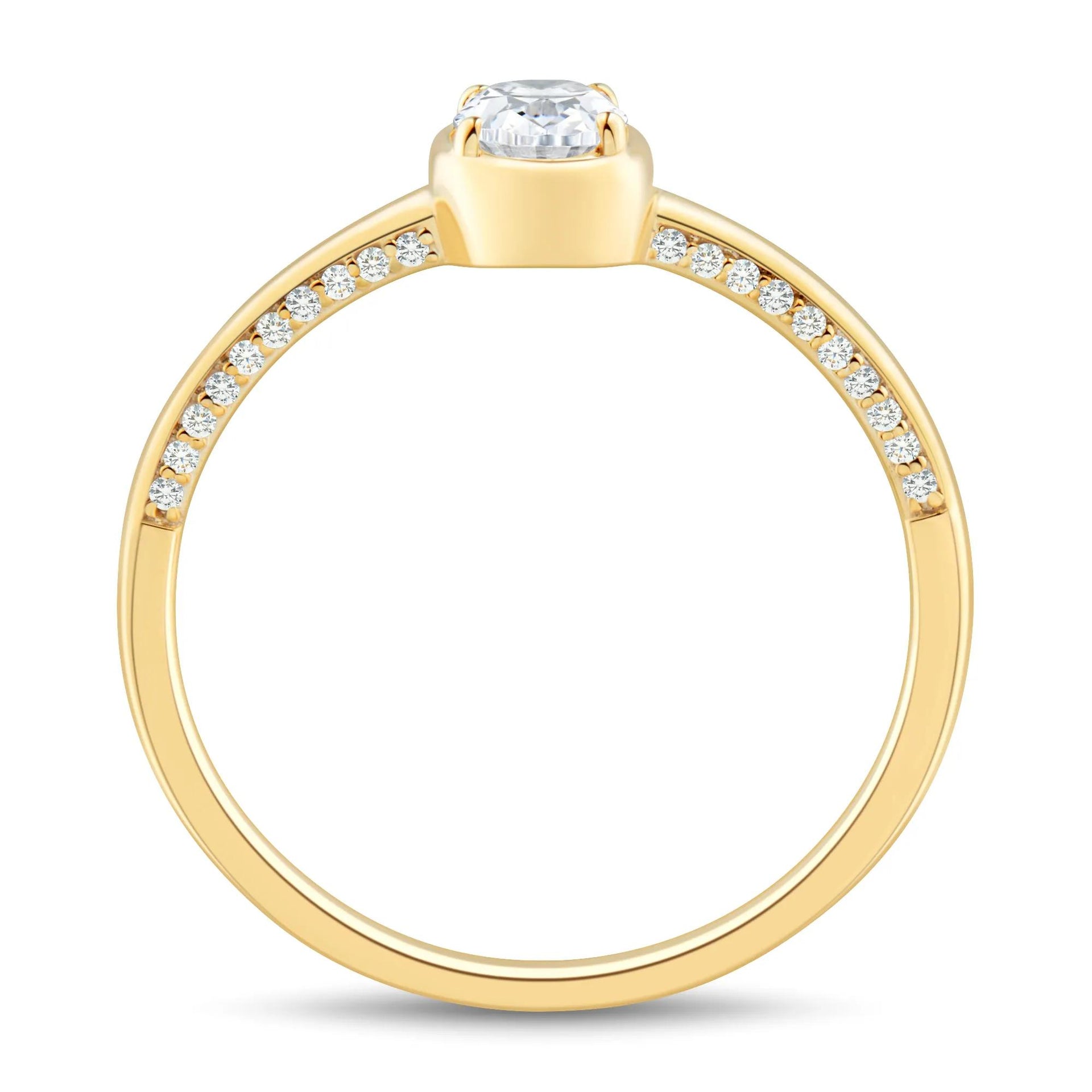 1/2 CT. Tw. Diamond Oval Engagement Ring 14K Yellow Gold Round Brilliant Cut Size 10 1mm