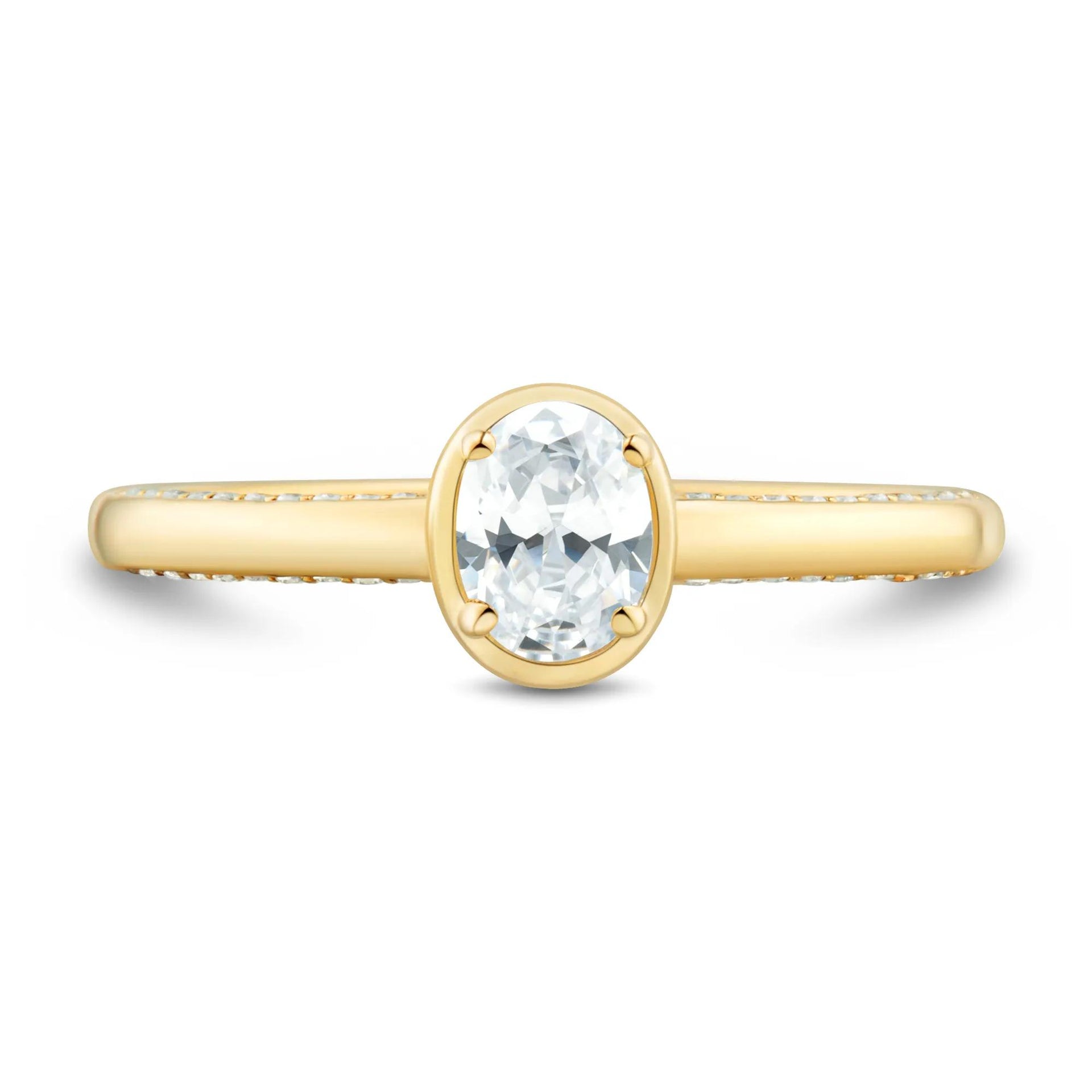 1/2 CT. Tw. Diamond Oval Engagement Ring 14K Yellow Gold Round Brilliant Cut Size 10 1mm