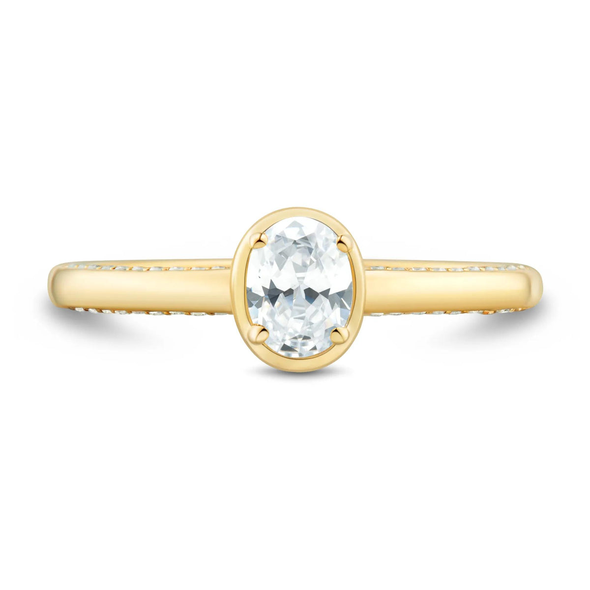 1/2 CT. Tw. Diamond Oval Engagement Ring 14K Yellow Gold Round Brilliant Cut Size 7 1mm