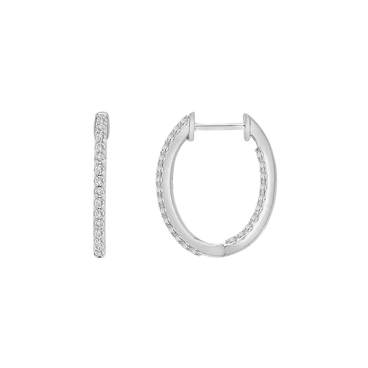 1/2 CT. Tw. Diamond Oval Inside-Out Hoop Earrings 10K White Gold Size 19.00mm