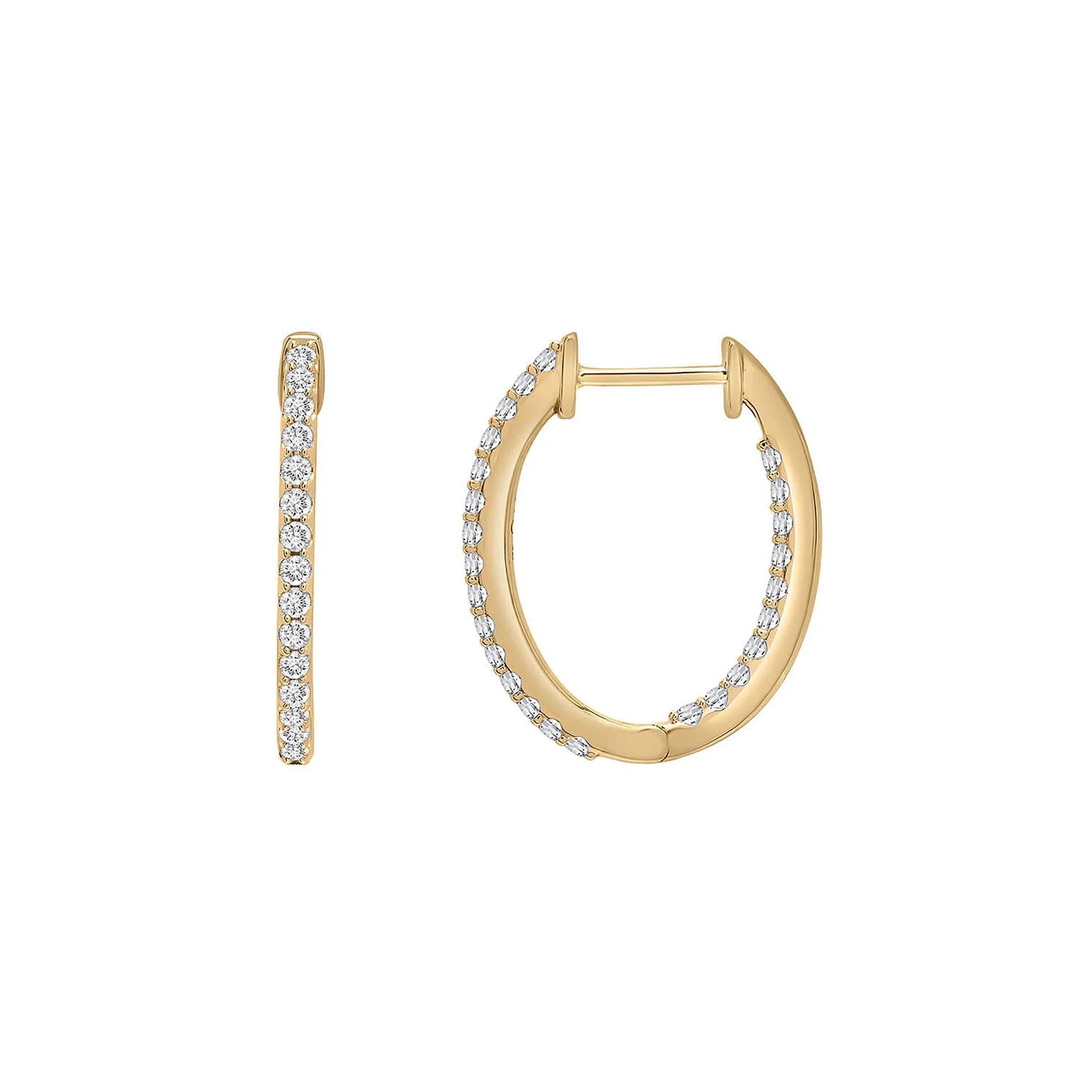 1 CT. Tw. Diamond Oval Inside-Out Hoop Earrings 10K Yellow Gold Size 24.00mm