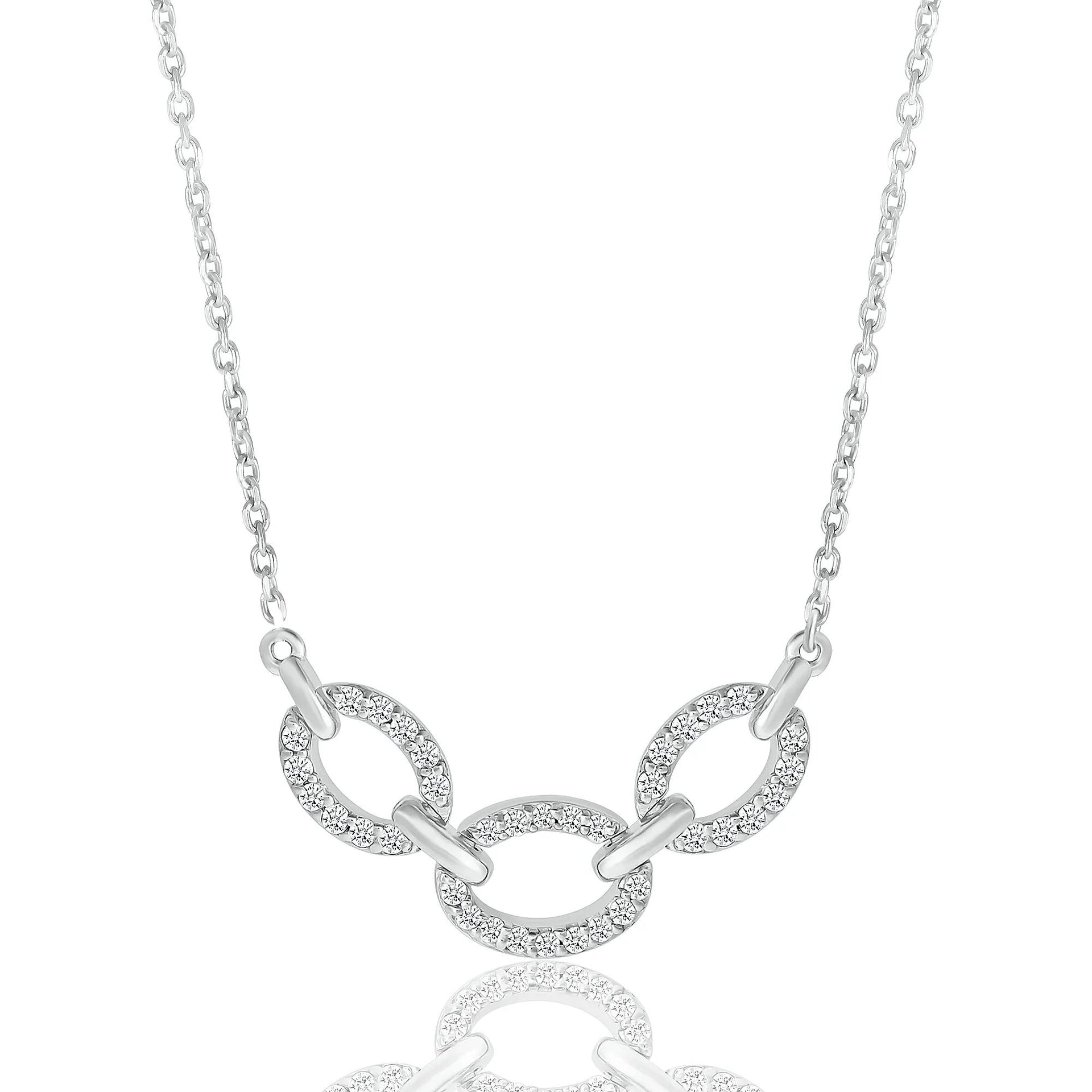 1/5 CT. Tw. Diamond Oval Link Frontal Necklace .925 Sterling Silver White Size 18"
