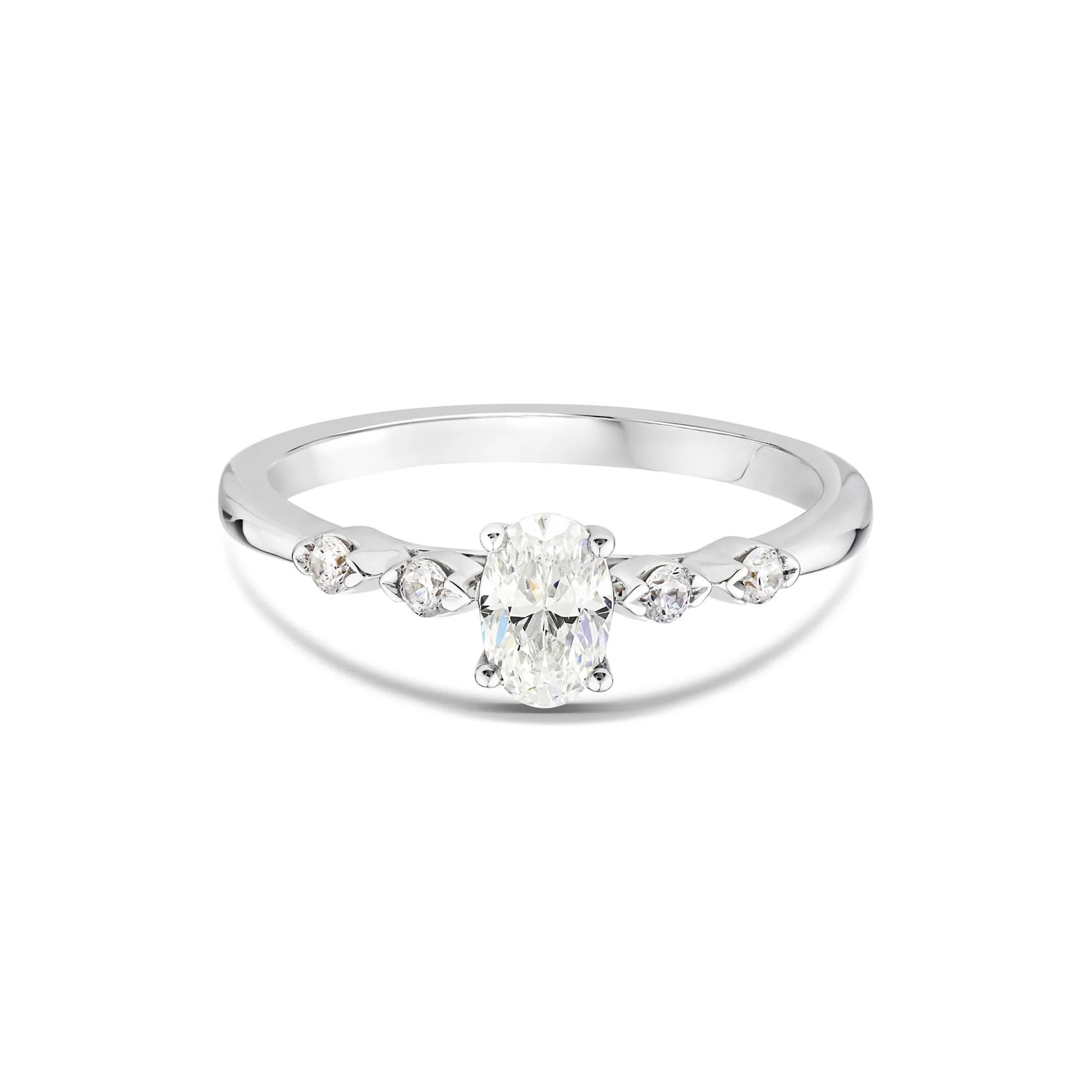 1/2 CT. Tw. Lab Grown Diamond Oval Promise Ring 10K White Gold Round Brilliant Cut Size 8.5