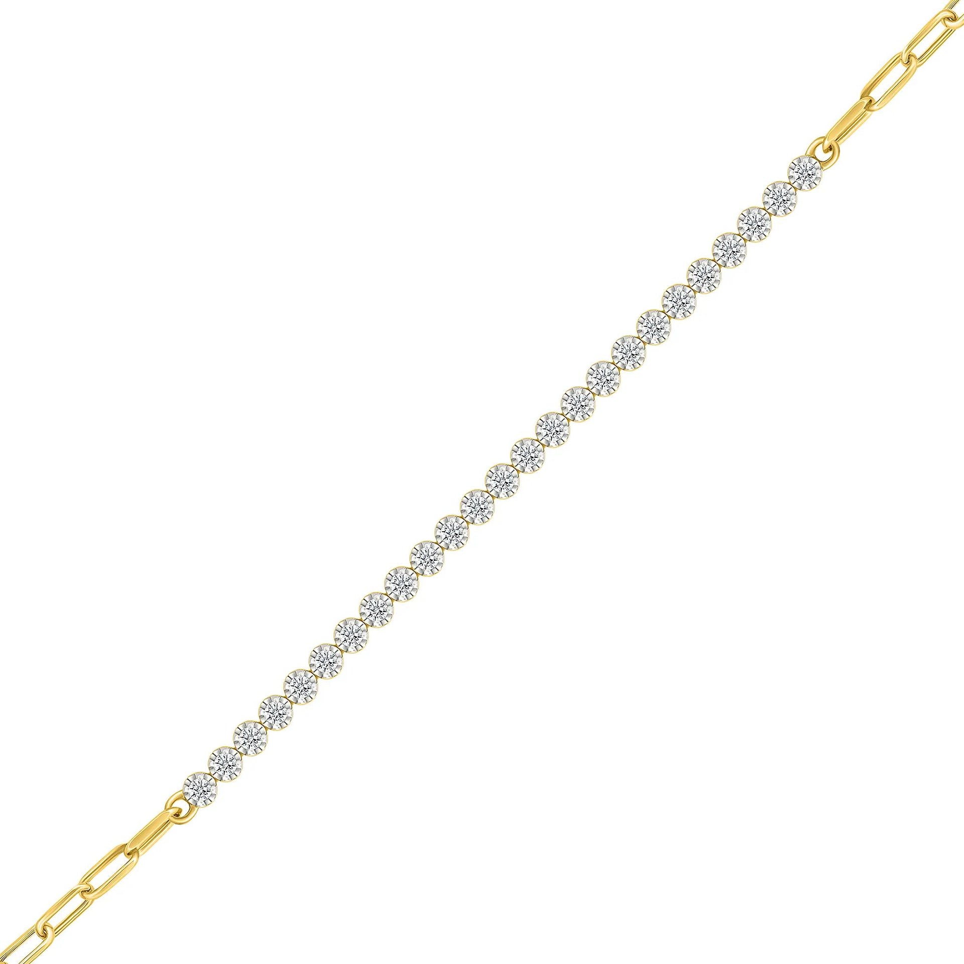1/2 CT. Tw. Diamond Paperclip Chain Tennis Bracelet 10K Yellow Gold Size 2.50mm