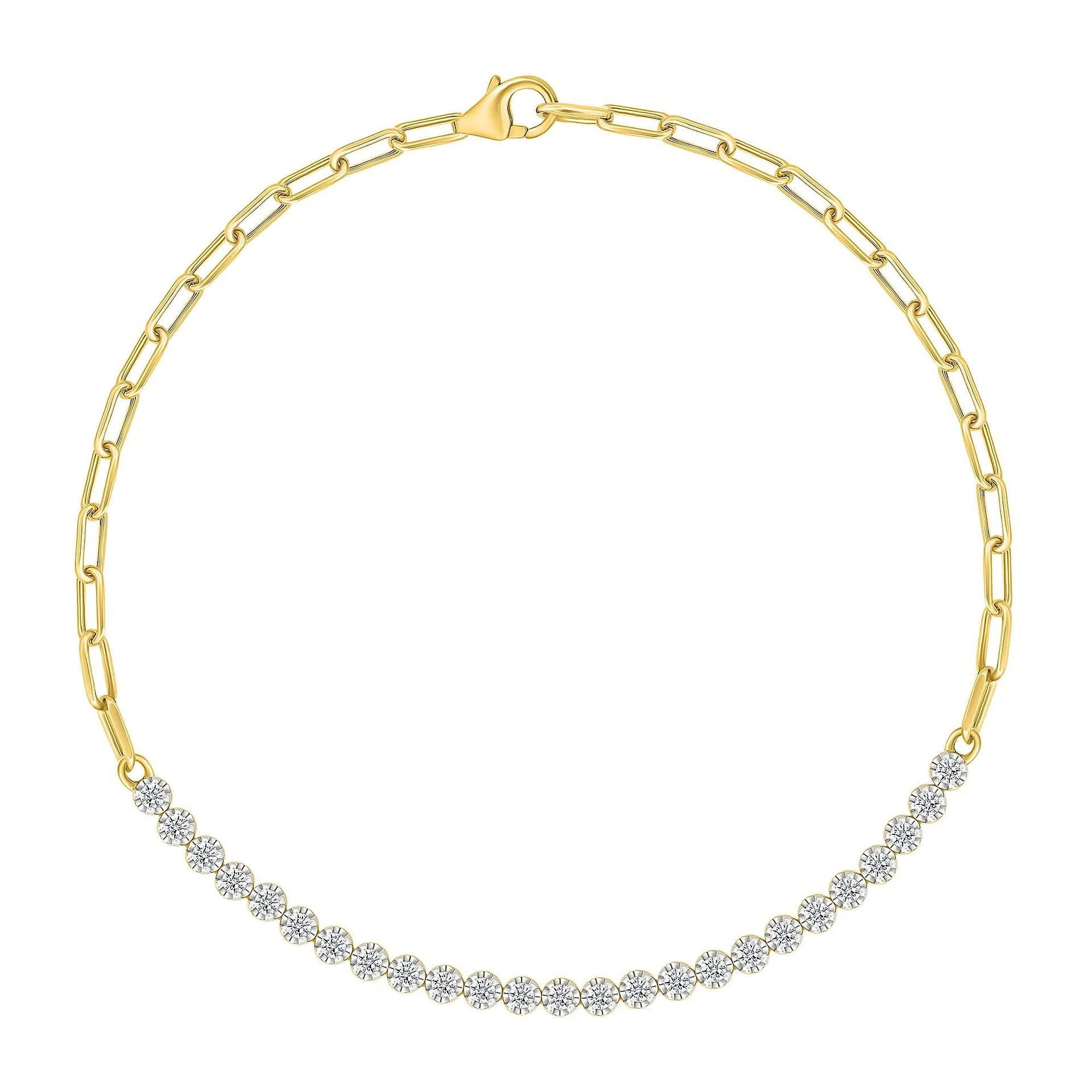 1/2 CT. Tw. Diamond Paperclip Chain Tennis Bracelet 10K Yellow Gold Size 2.50mm