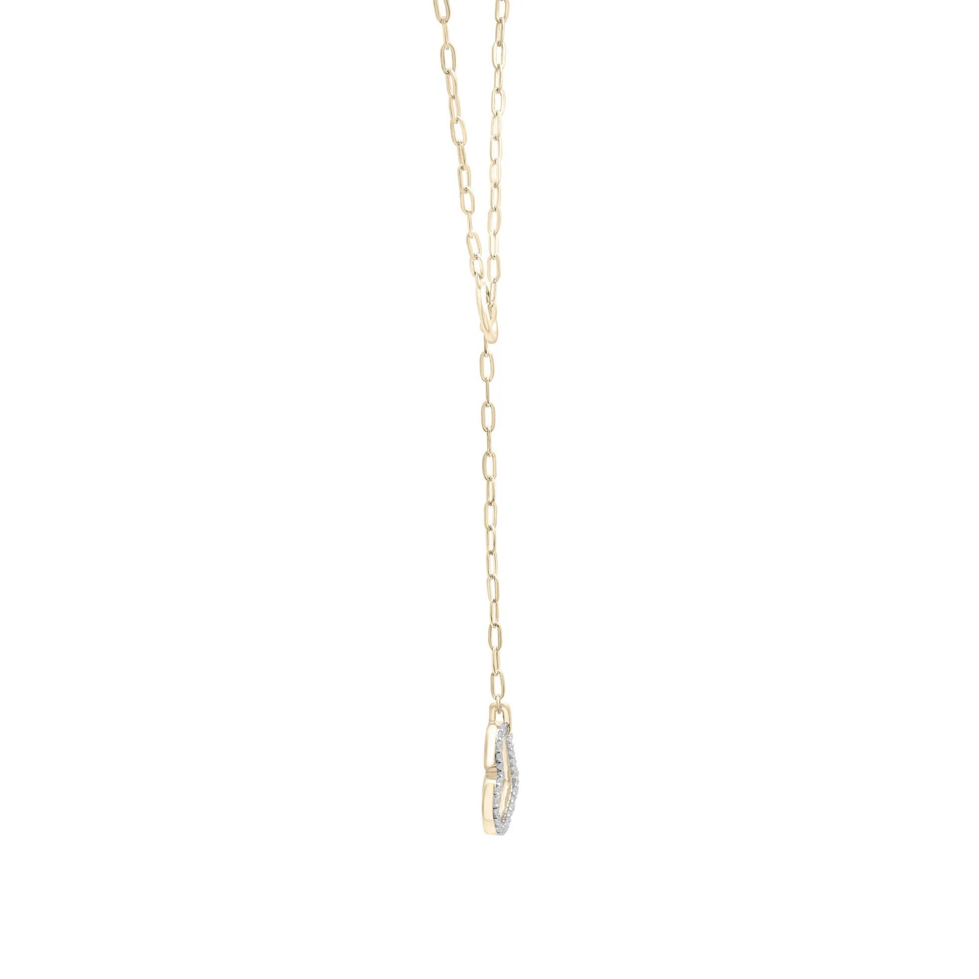 1/10 CT. Tw. Diamond Paperclip Lariat Heart Necklace 10K Yellow Gold Size 18"