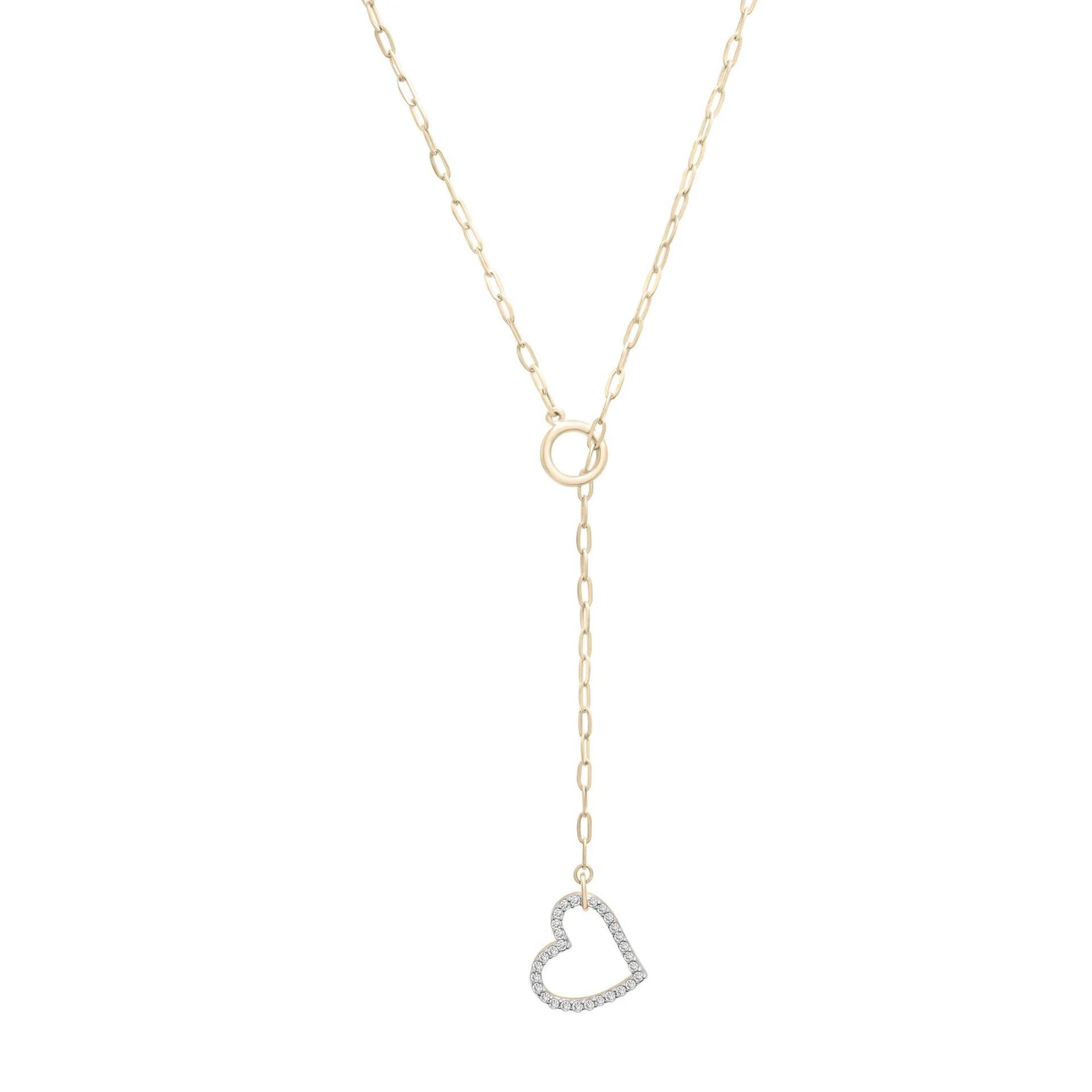 1/10 CT. Tw. Diamond Paperclip Lariat Heart Necklace 10K Yellow Gold Size 18"