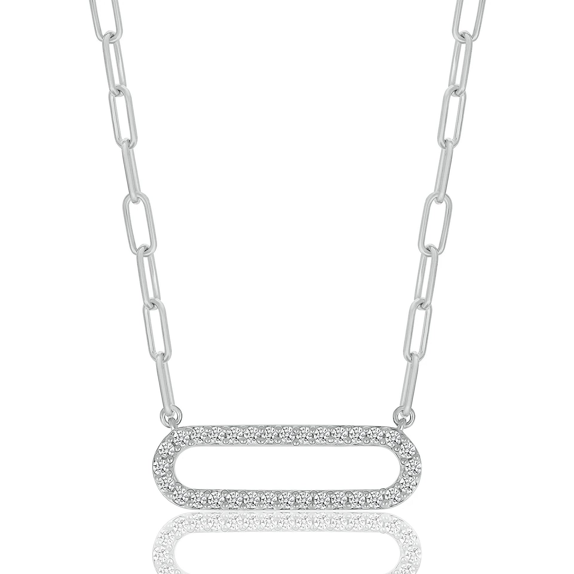 1/5 CT. Tw. Diamond Paperclip Pendant Necklace .925 Sterling Silver White Size 17.5"