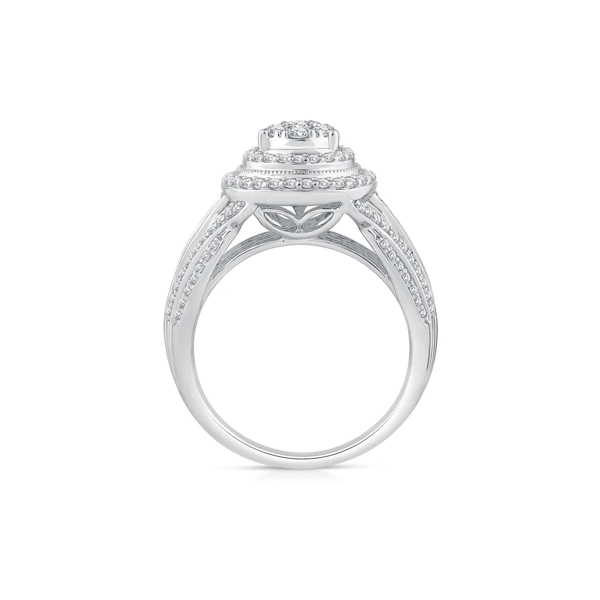 1 CT. Tw. Diamond Pear-Shaped Composite Engagement Ring 10K White Gold Round Brilliant Cut Size 8.5 3.5mm