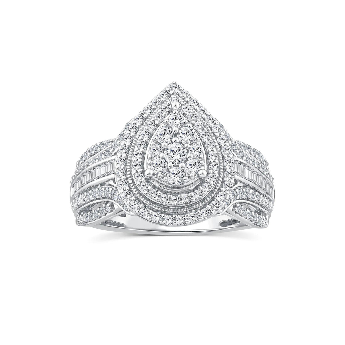 1 CT. Tw. Diamond Pear-Shaped Composite Engagement Ring 10K White Gold Round Brilliant Cut Size 8.5 3.5mm