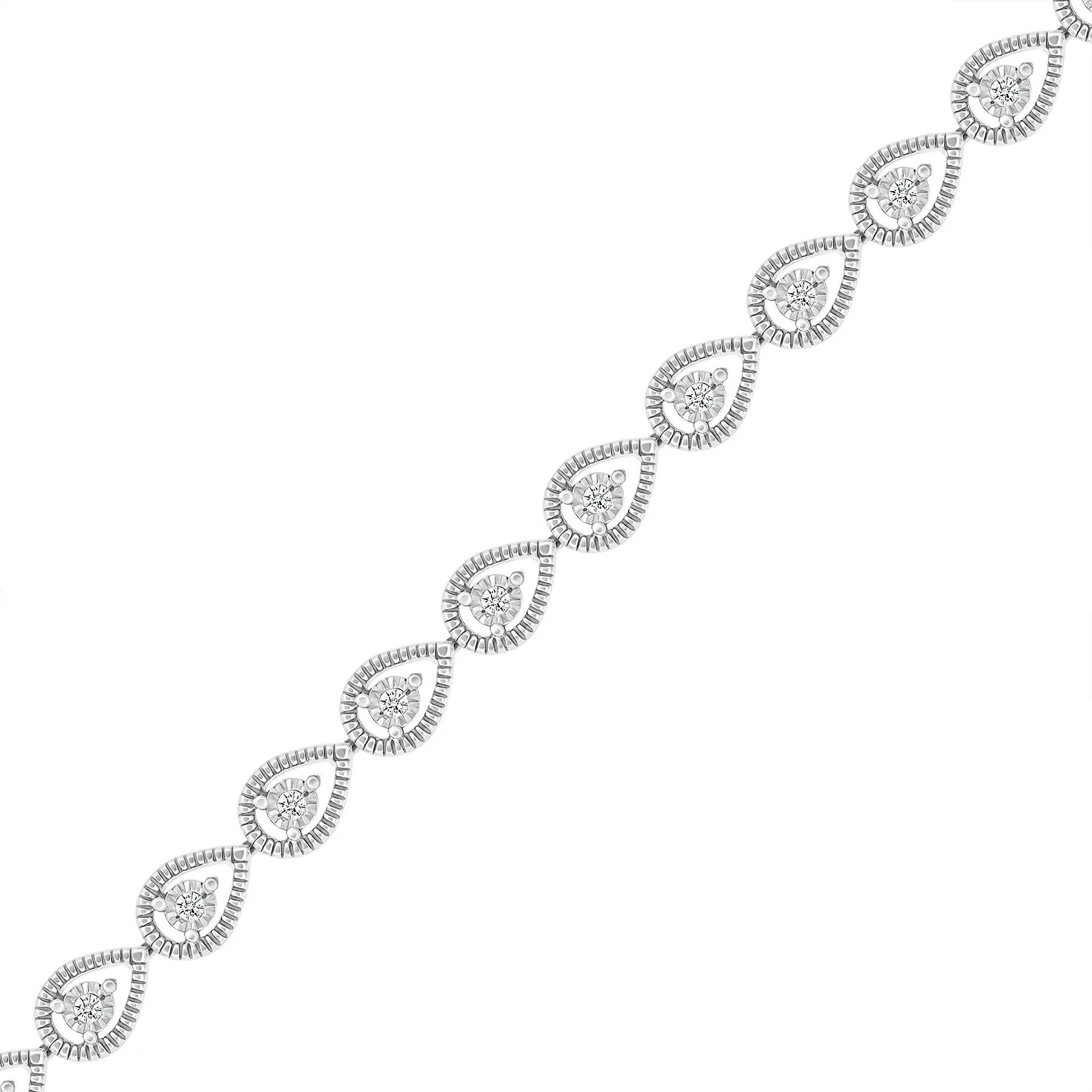1/5 CT. Tw. Diamond Pear-Shaped Line Bracelet .925 Sterling Silver White Size 4.50mm