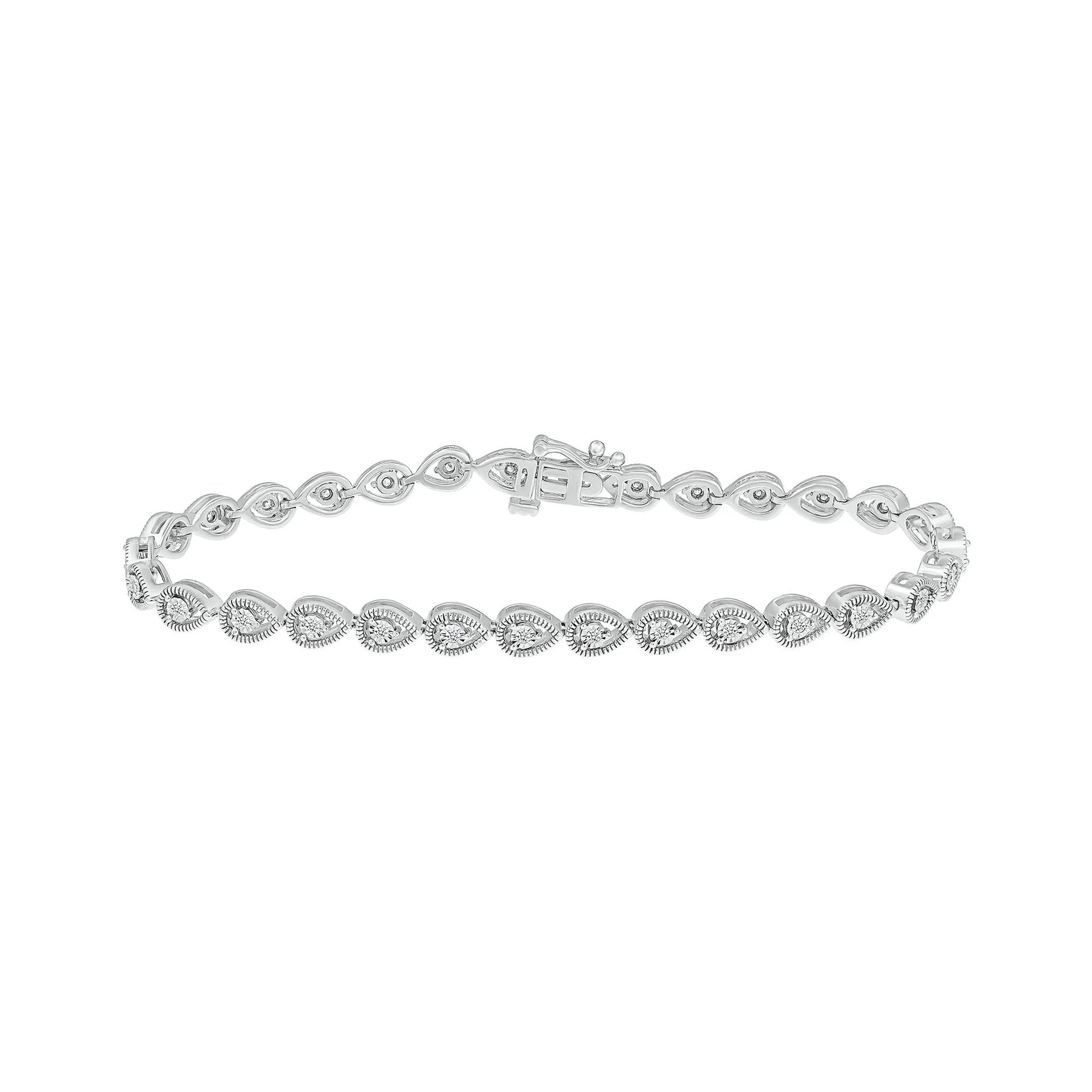 1/5 CT. Tw. Diamond Pear-Shaped Line Bracelet .925 Sterling Silver White Size 4.50mm