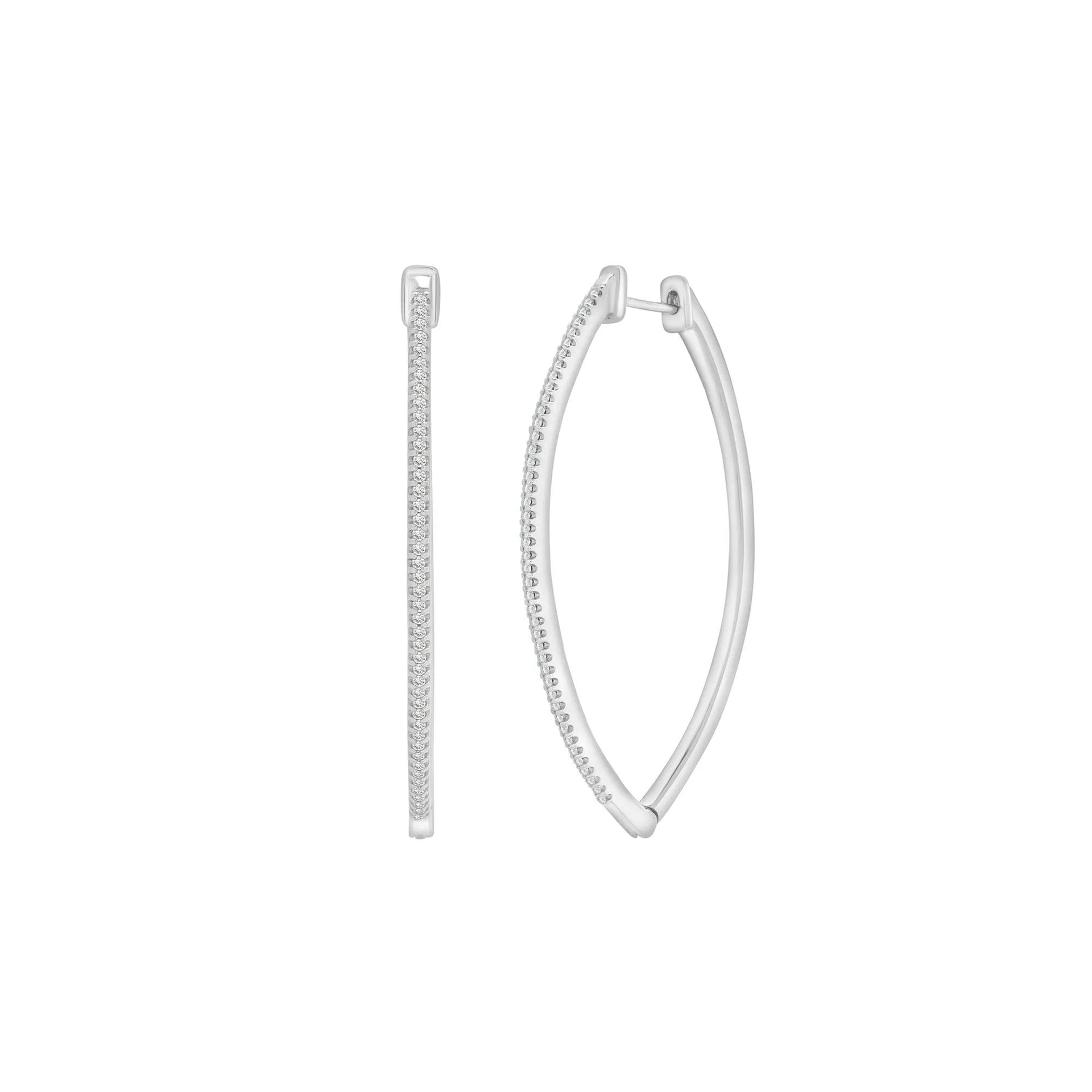 Diamond Pointed Hoops .925 Sterling .925 Sterling Silver Earring White Size 1.60mm