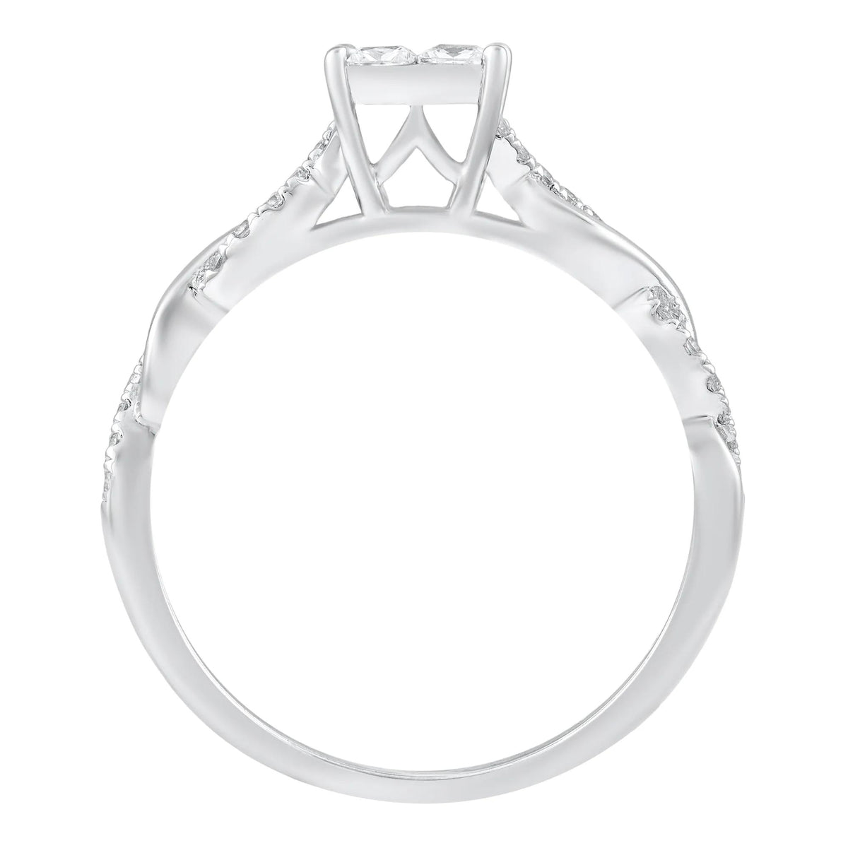 1/2 CT. Tw. Diamond Princess-Cut Twist Band Engagement Ring 14K White Gold Round Brilliant Cut Size 8