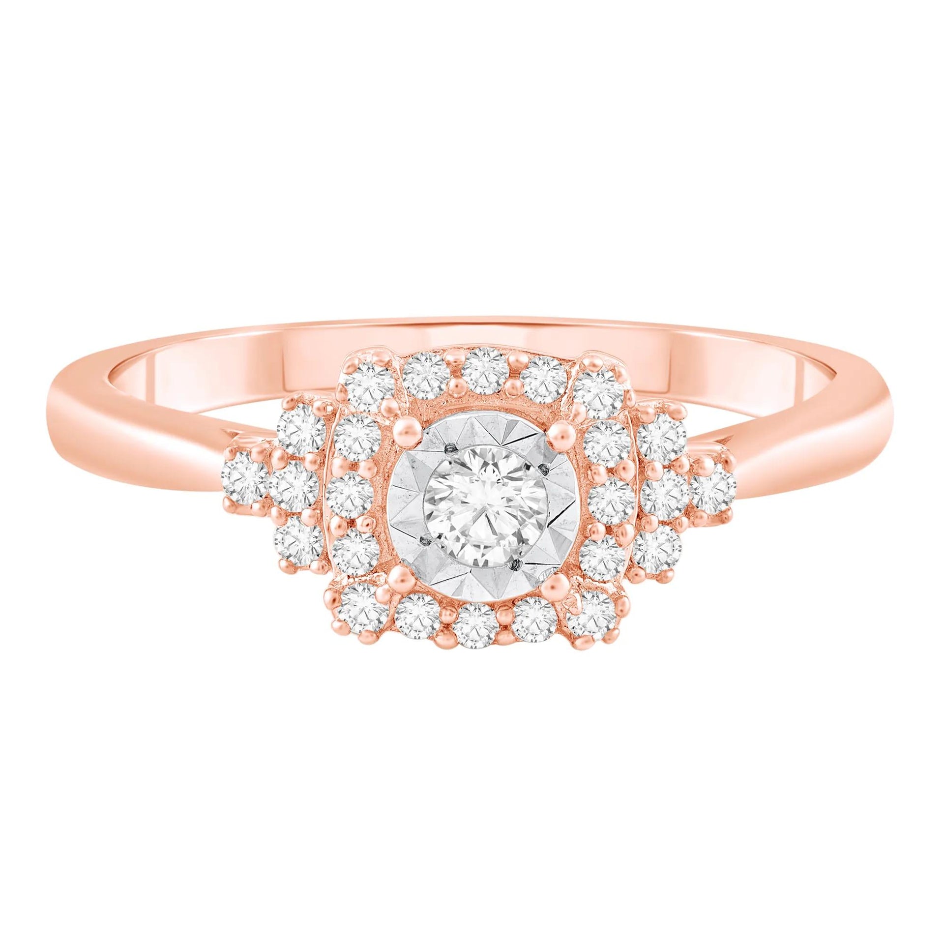 1/4 CT. Tw. Diamond Ring 10K Rose Gold Round Brilliant Cut Size 9