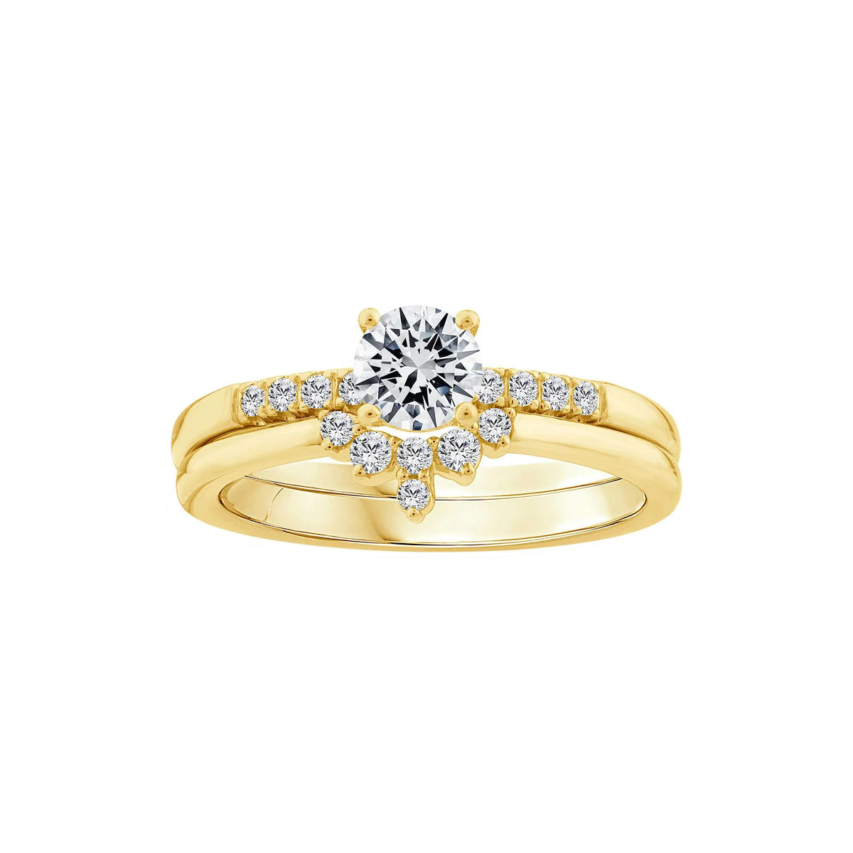 5/8 CT. Tw. Diamond Round Bridal Set 14K Yellow Gold Ring Round Brilliant Cut Size 7 2mm