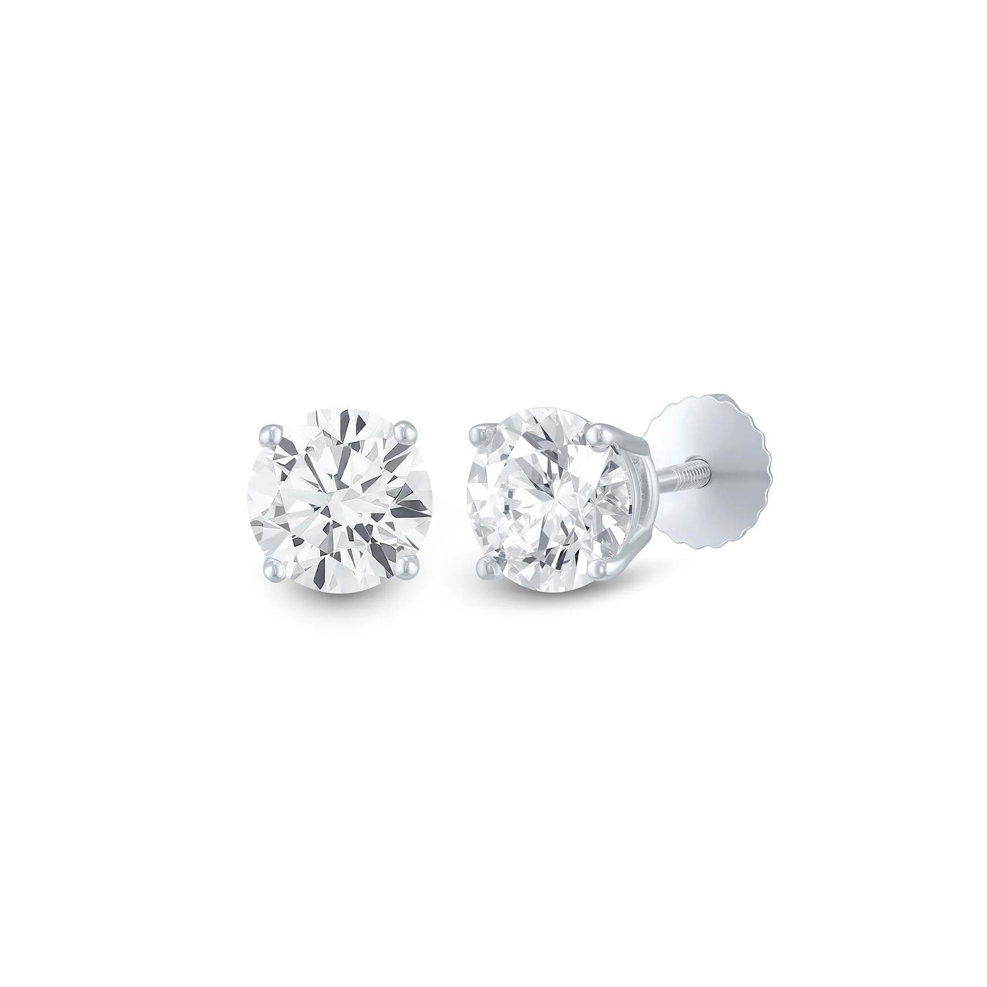 2 CT. Tw. Diamond Round Solitaire Stud Earrings 14K White Gold Size 6.50mm