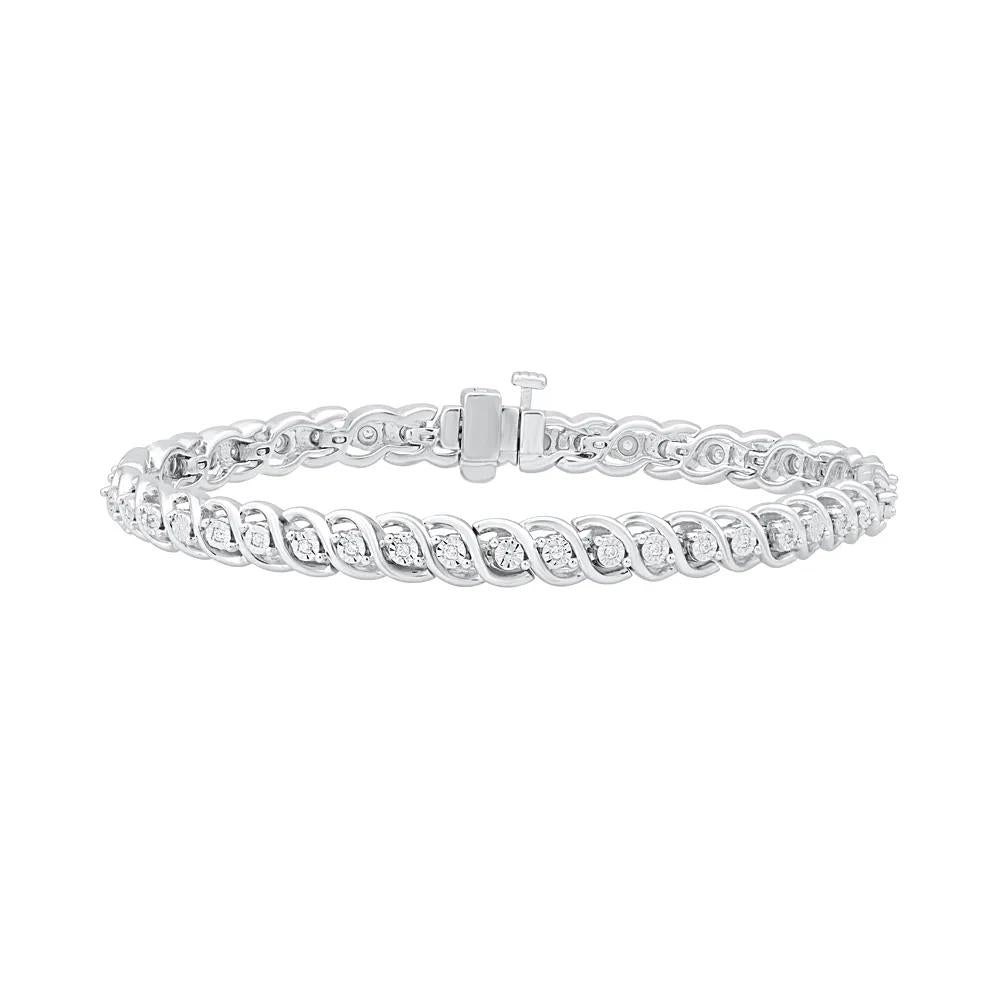 1/4 CT. Tw. Diamond S-Link Bracelet .925 Sterling Silver White Size 7"