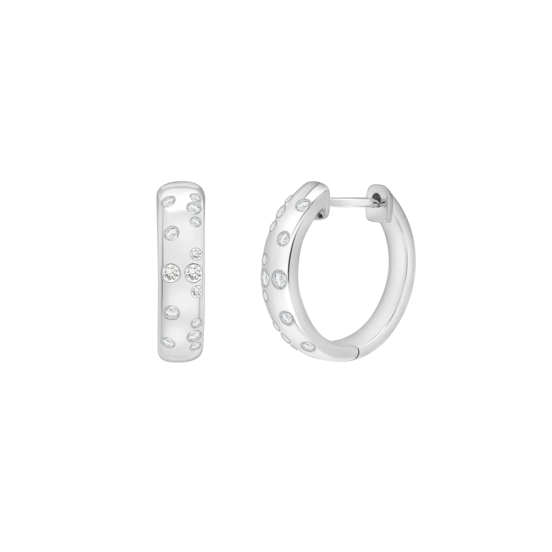 Diamond Scatter Hoop Earrings .925 Sterling Silver White Size 3.90mm