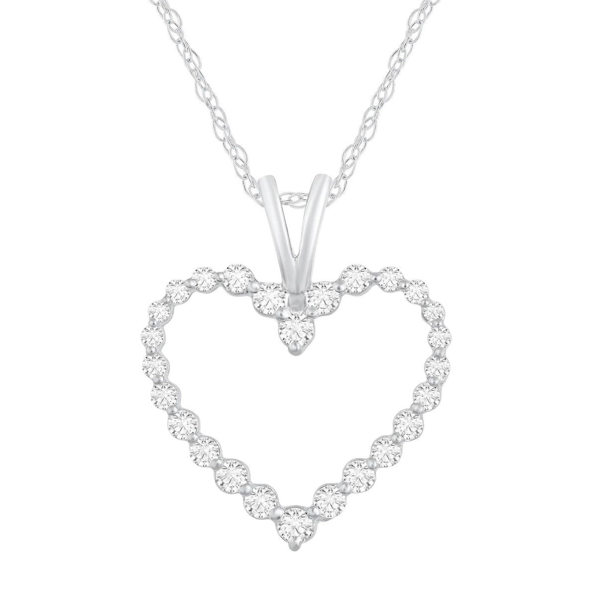 1/4 CT. Tw. Diamond Single-Prong Heart Pendant Necklace 10K White Gold Size 18"