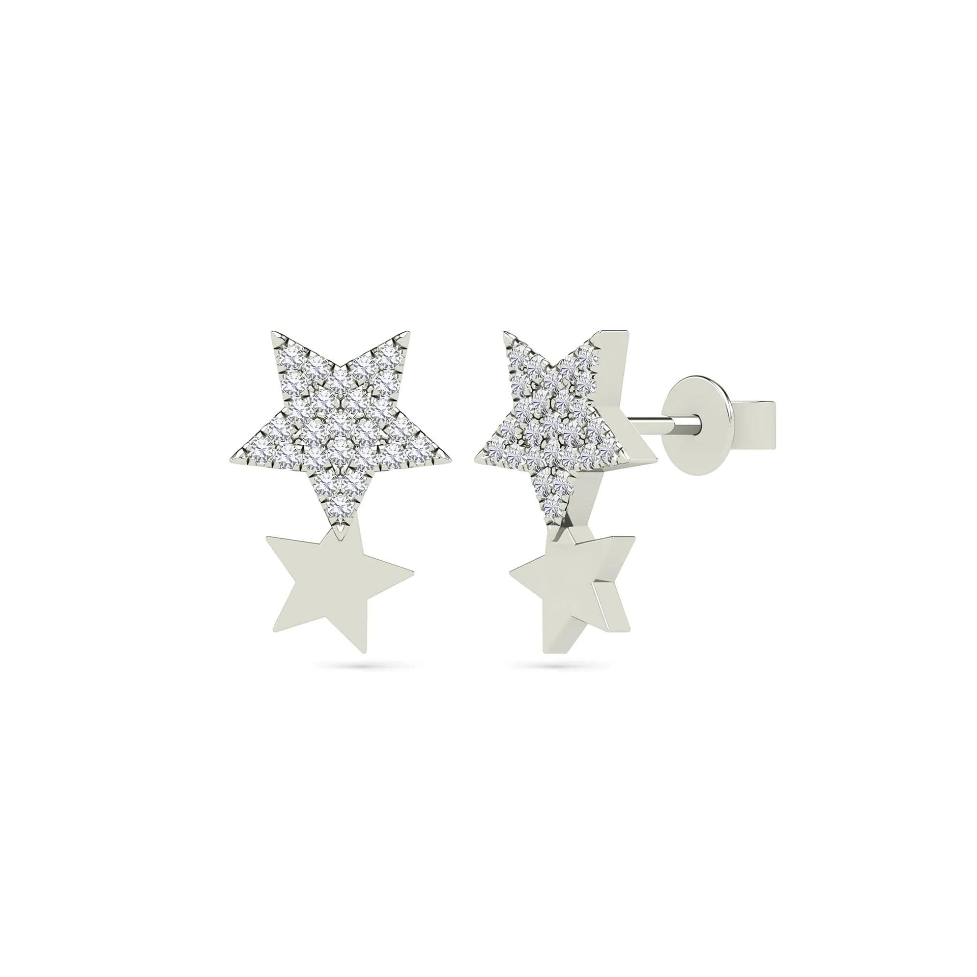 1/8 CT. Tw. Diamond Star Earrings 14K White Gold Size 10.50mm