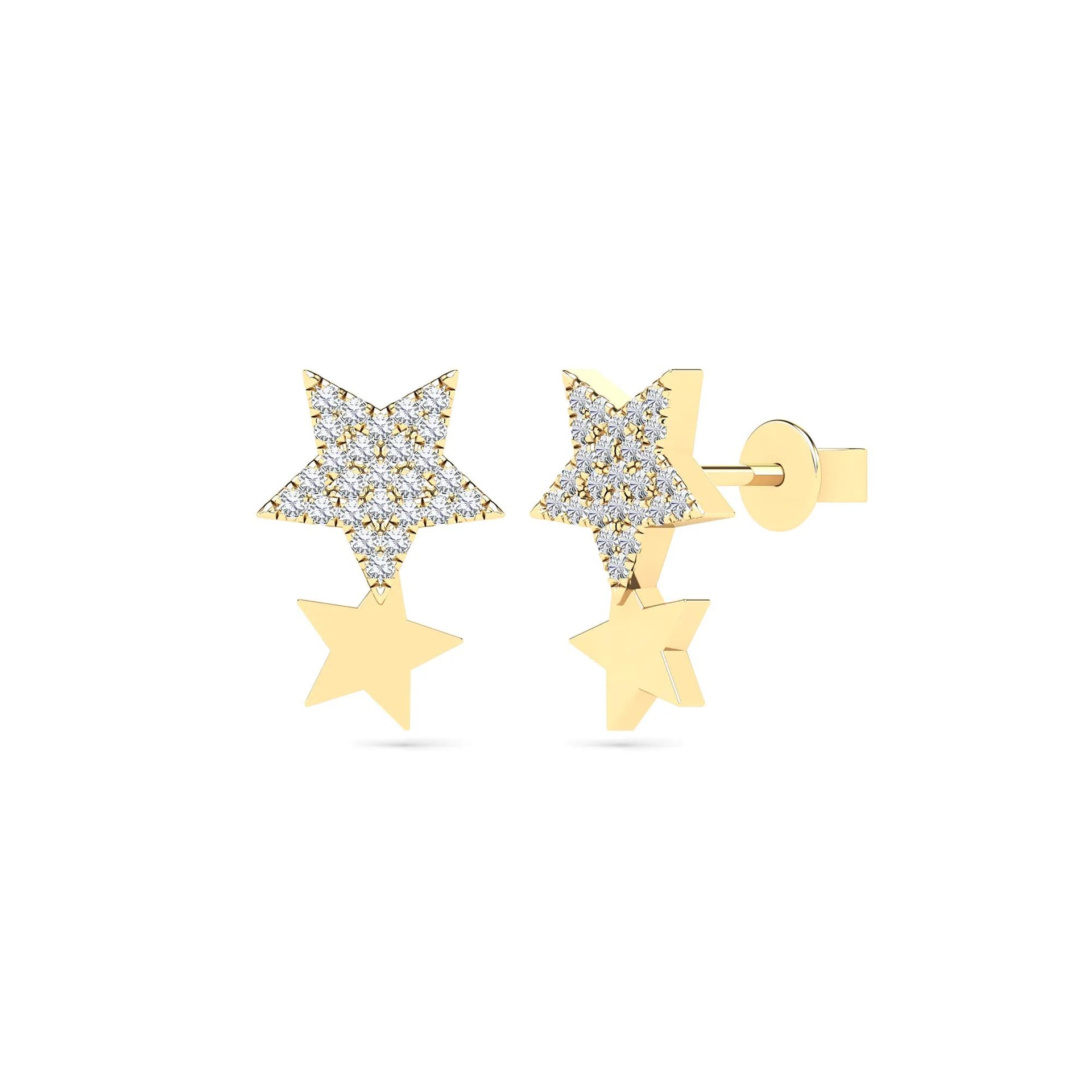 1/8 CT. Tw. Diamond Star Earrings 14K Yellow Gold Size 10.50mm