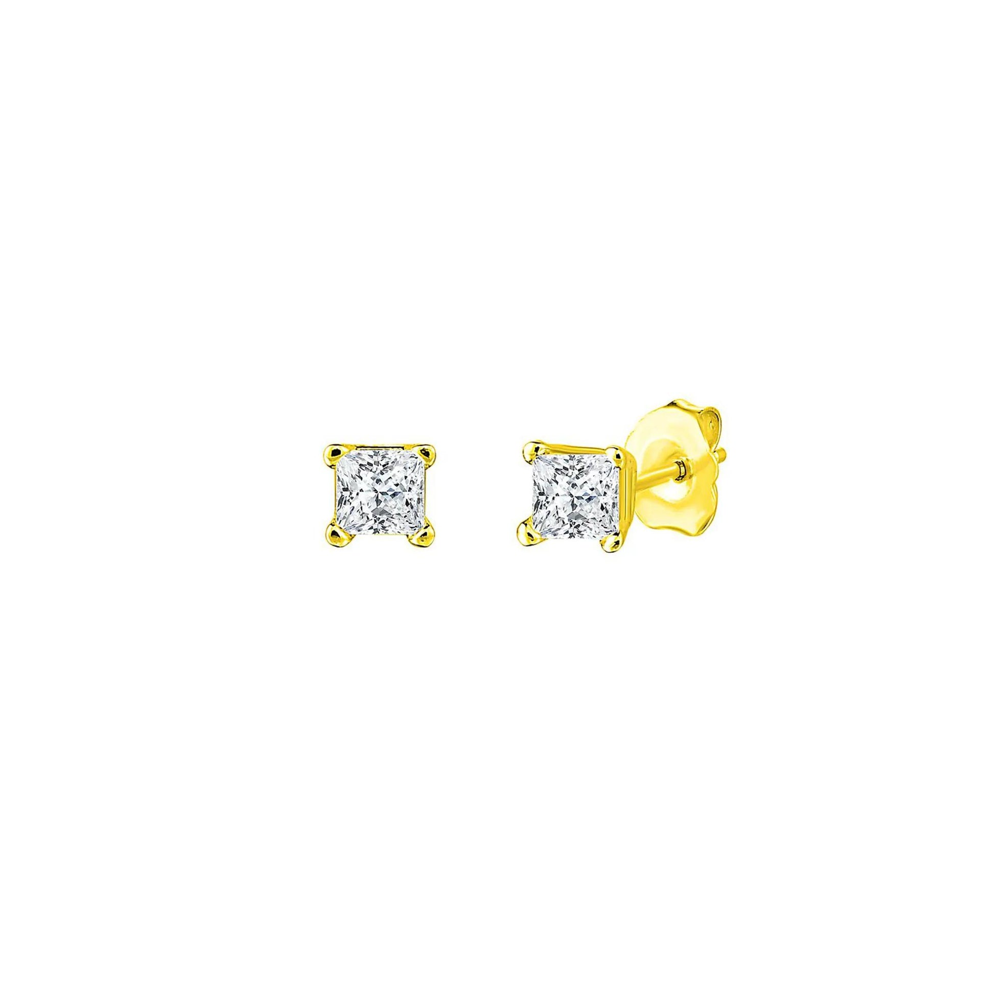 1/7 CT. Tw. Diamond Princess Cut Stud Earrings 14K Yellow Gold Size 2.50mm