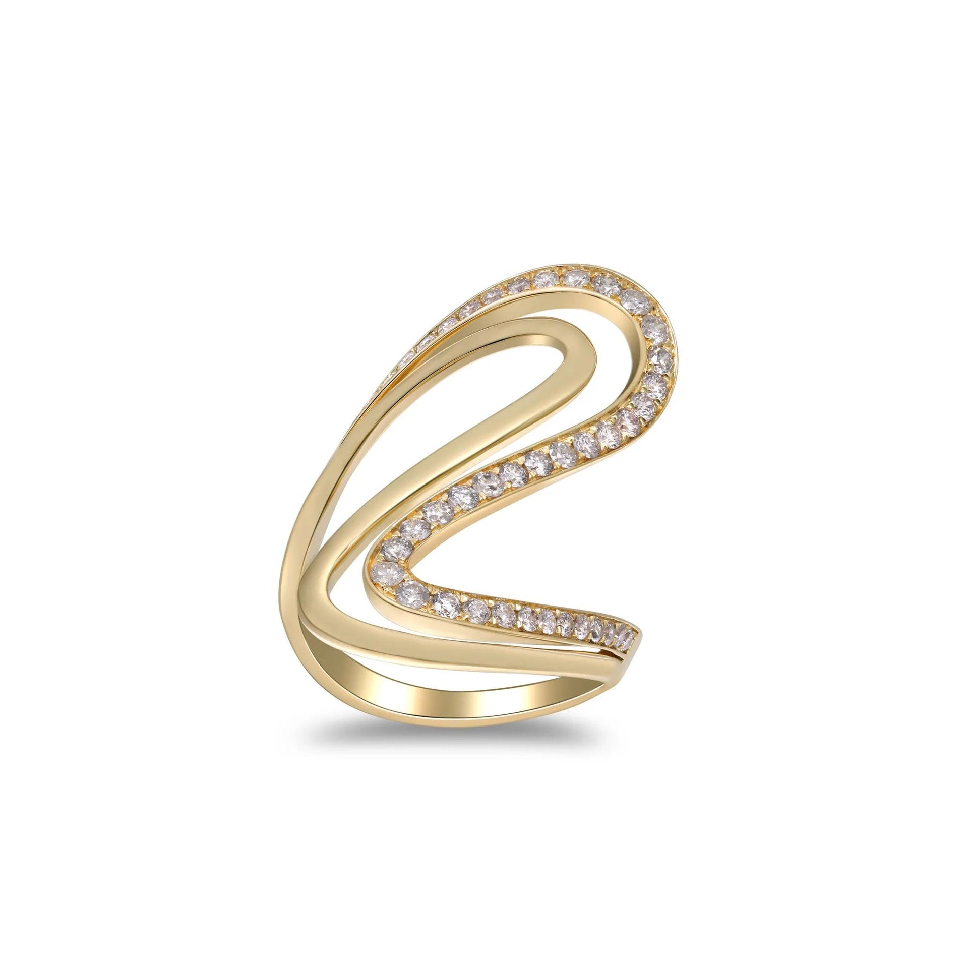 3/4 CT. Tw. Diamond Swirl Cocktail Ring 10K Yellow Gold Size 5 2mm