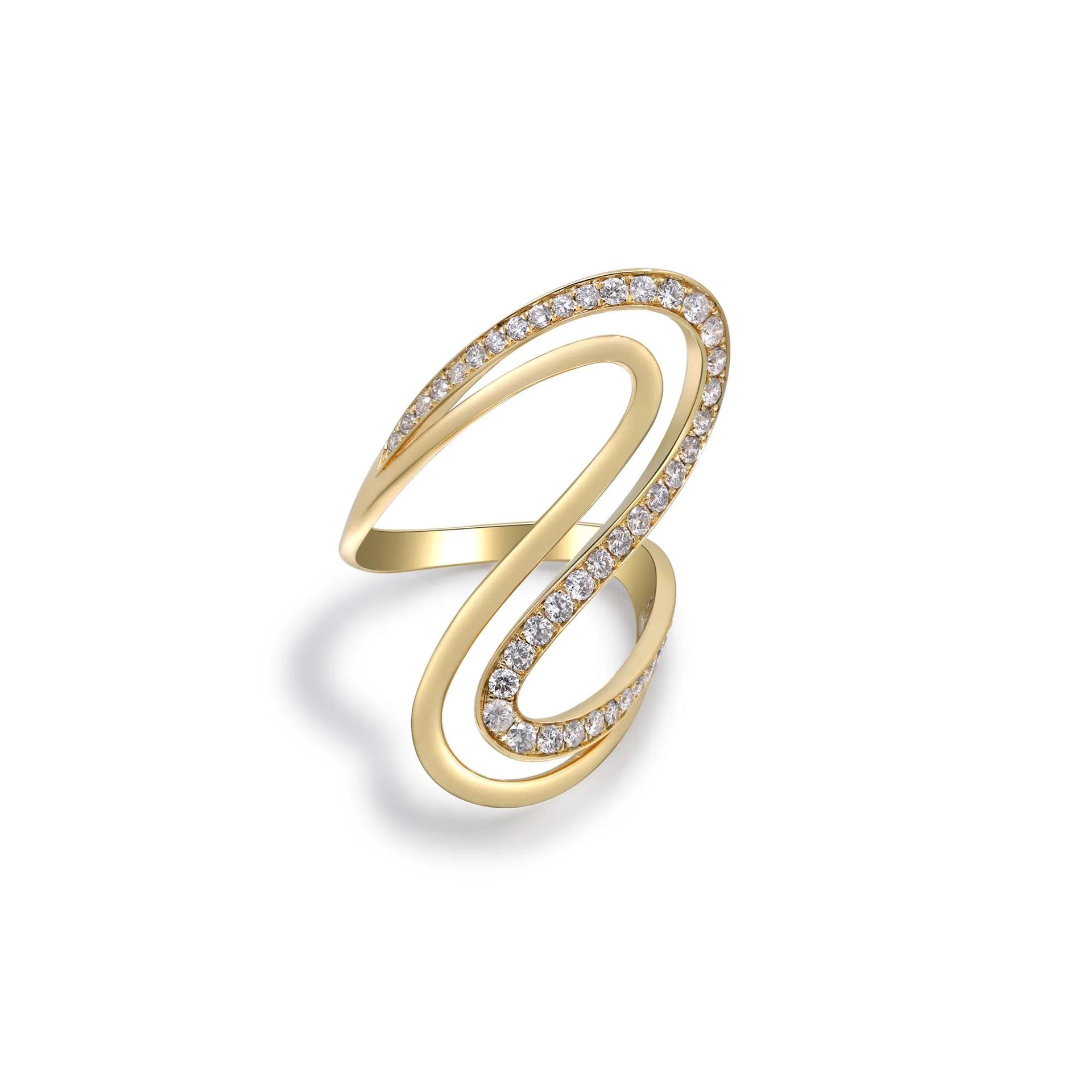 3/4 CT. Tw. Diamond Swirl Cocktail Ring 10K Yellow Gold Size 5 2mm