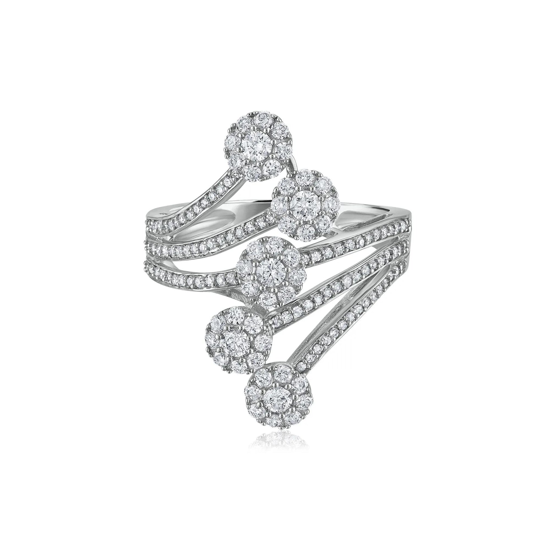 1 CT. Tw. Diamond Swirl Ring 10K White Gold Round Brilliant Cut Size 9 2.5mm