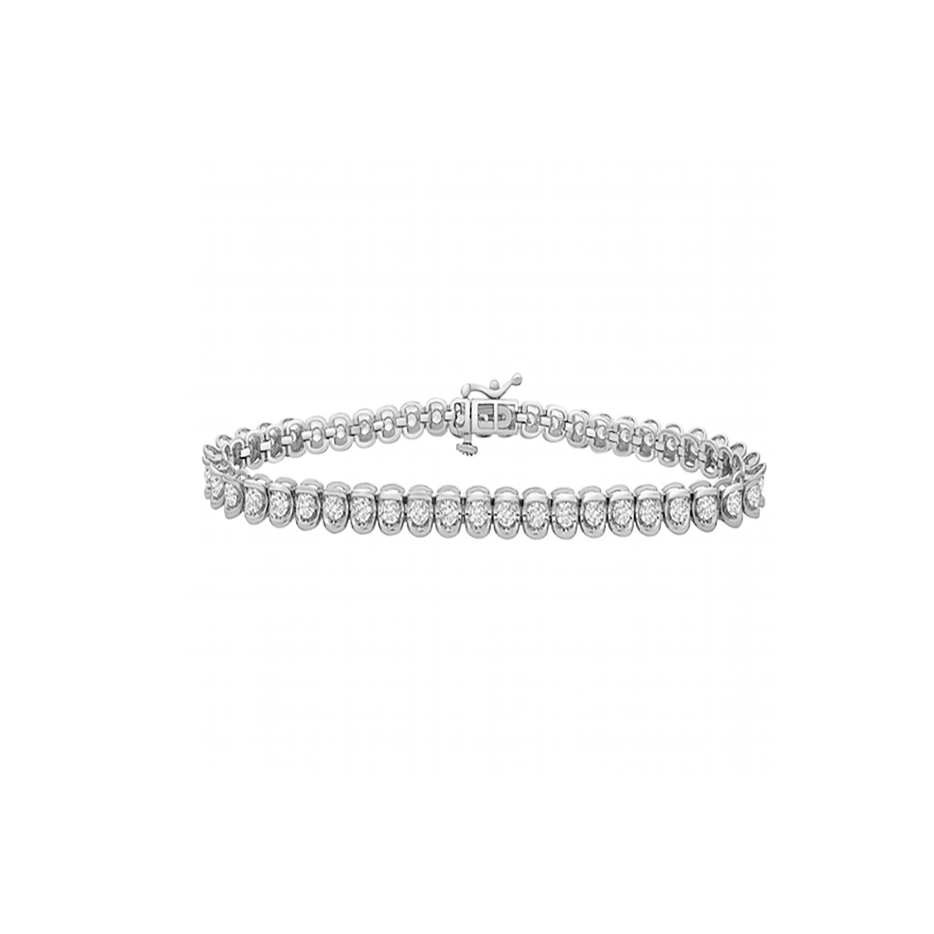 2 CT. Tw. Diamond Tennis Bracelet with Half-Bezel Setting 10K White Gold Size 7.25"