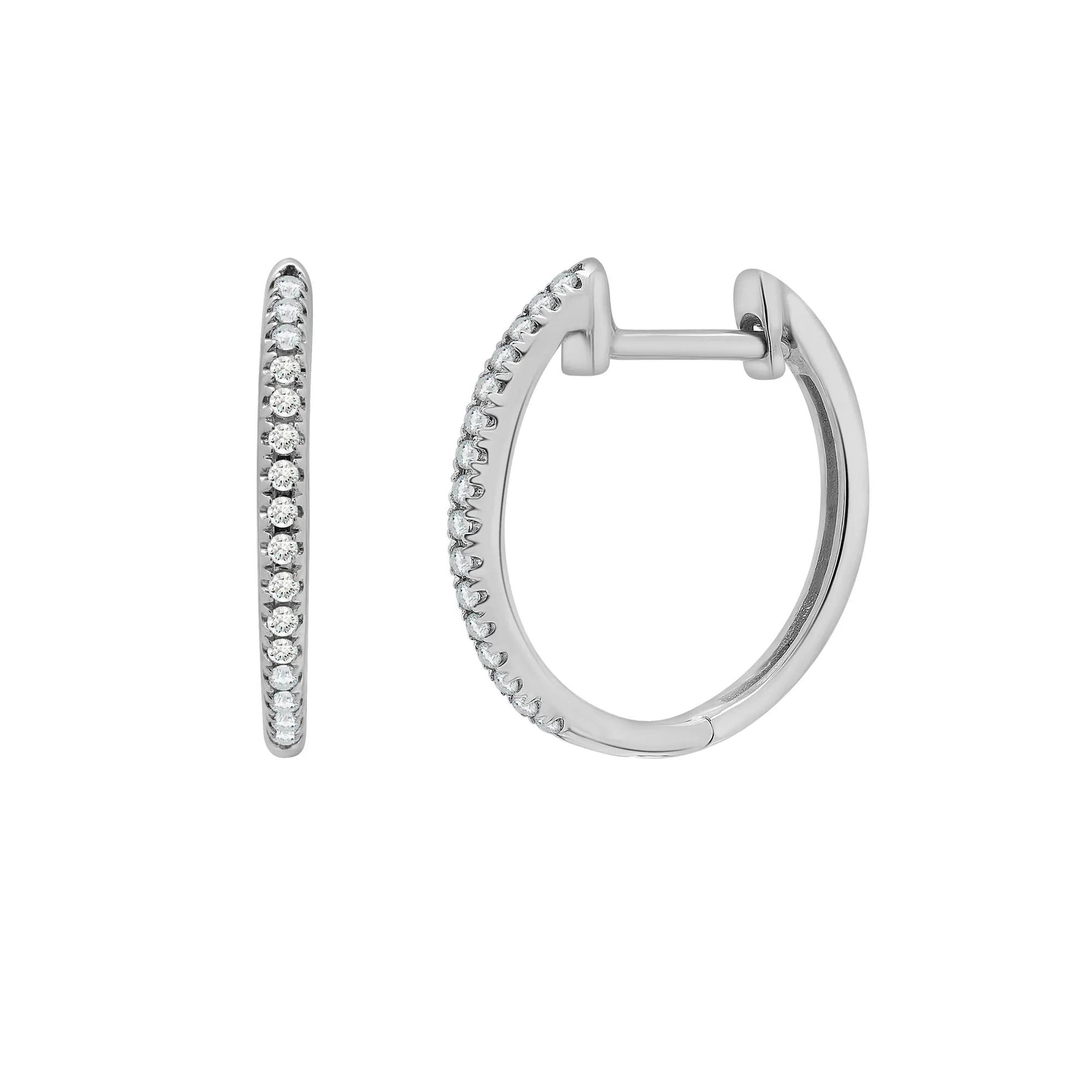 1/10 CT. Tw. Diamond Thin Round Hoop Earrings .925 Sterling Silver White Size 14.00mm