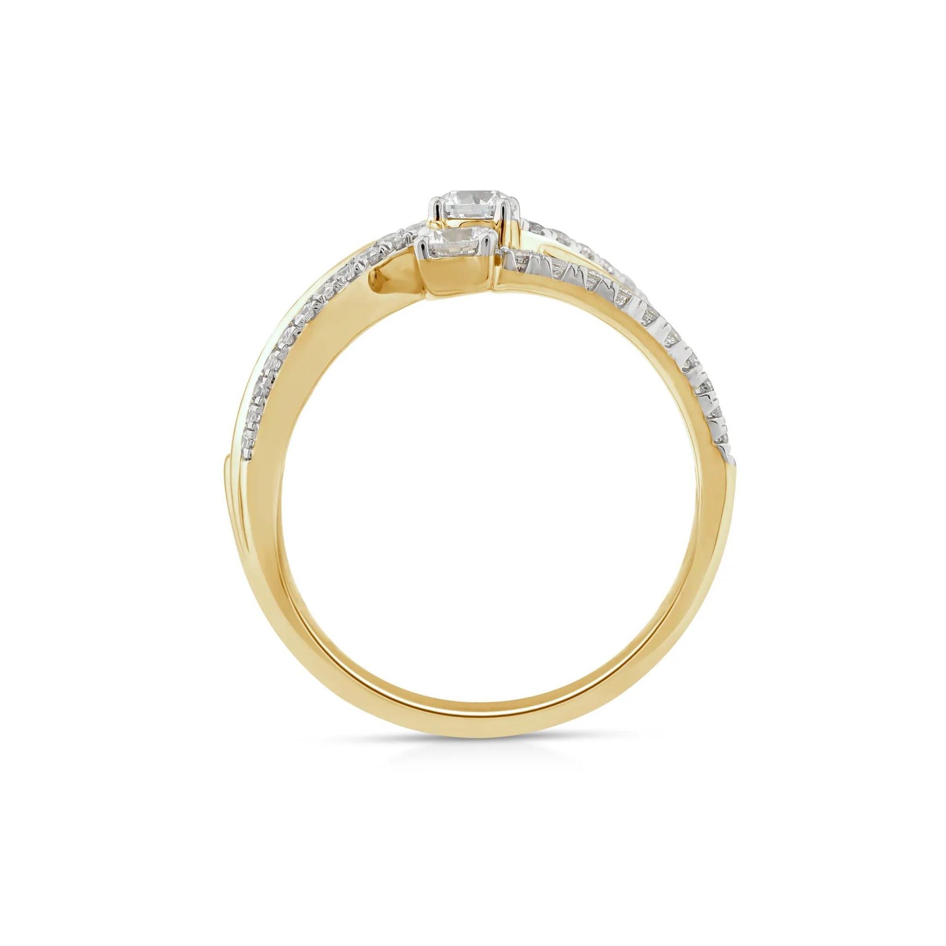 3/4 CT. Tw. Diamond Three-Row Orbit Ring 10K Yellow Gold Round Brilliant Cut Size 9 2mm