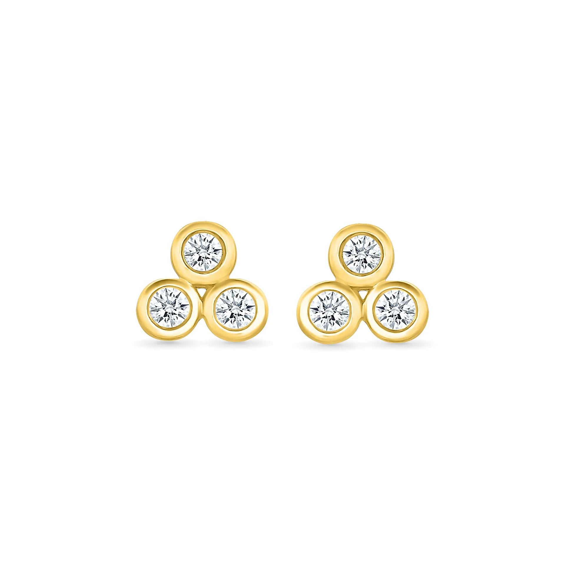 1/8 CT. Tw. Diamond Three-Stone Bezel Earrings 10K Yellow Gold Size 6.50mm
