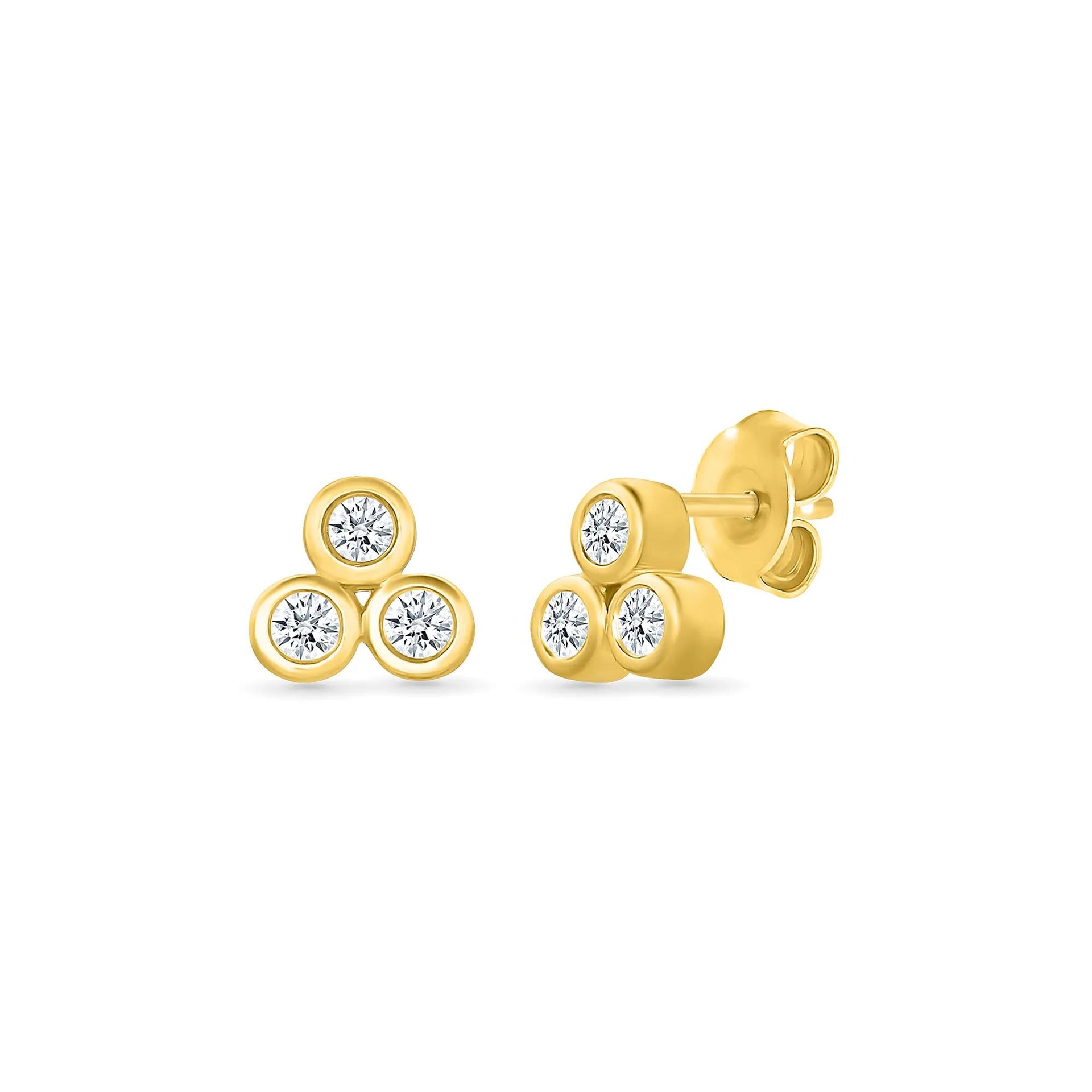 1/8 CT. Tw. Diamond Three-Stone Bezel Earrings 10K Yellow Gold Size 6.50mm