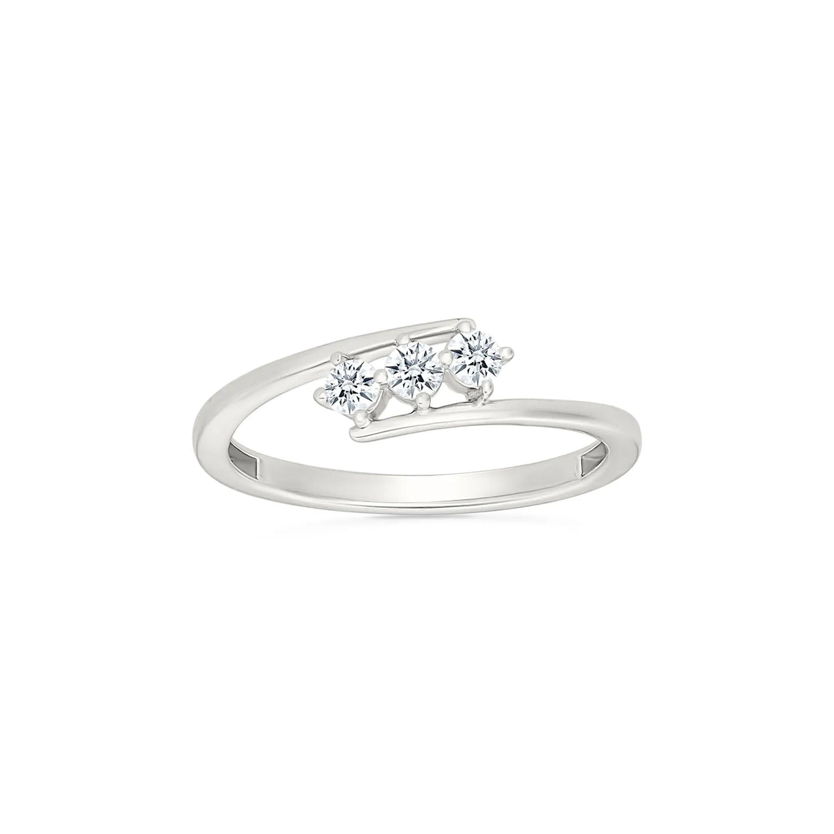 1/5 CT. Tw. Diamond Three-Stone Bypass Ring 10K White Gold Round Brilliant Cut Size 6.5 2mm