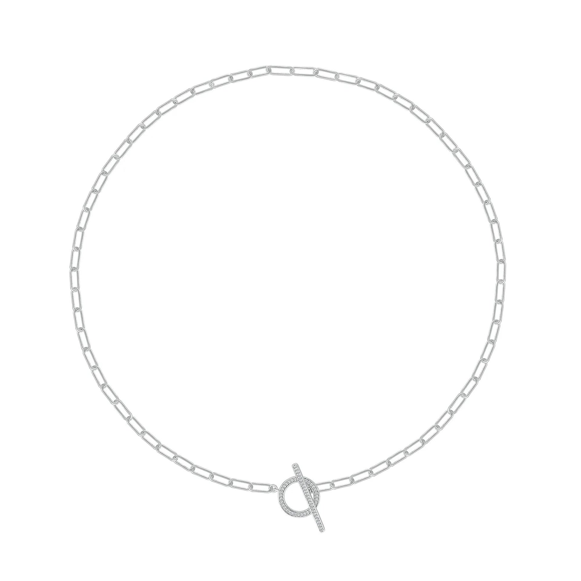 1/7 CT. Tw. Diamond Toggle Paperclip Chain Necklace .925 Sterling Silver White Size 18"