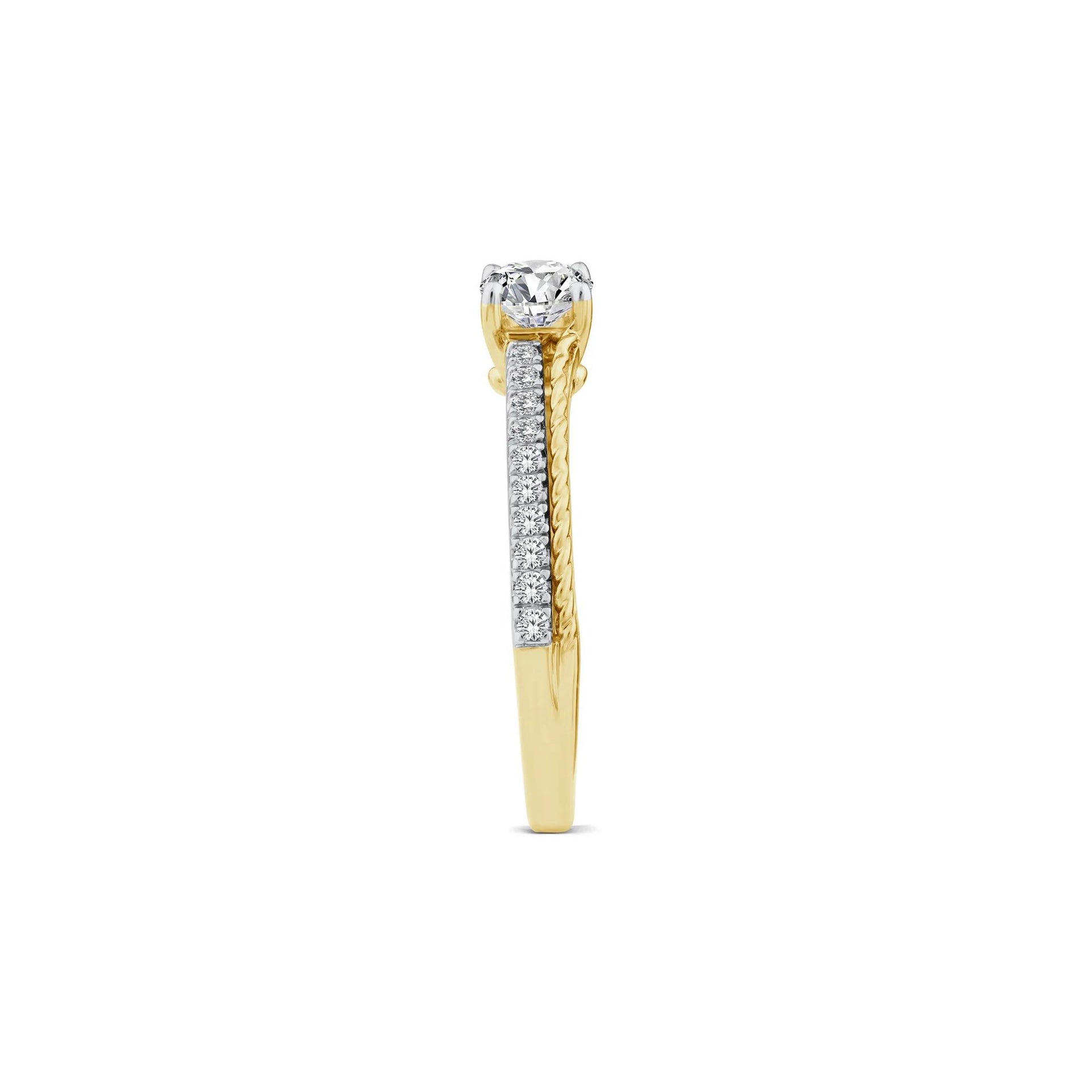 5/8 CT. Tw. Diamond Twist Engagement Ring 14K White and Yellow Gold Round Brilliant Cut Size 9 2mm