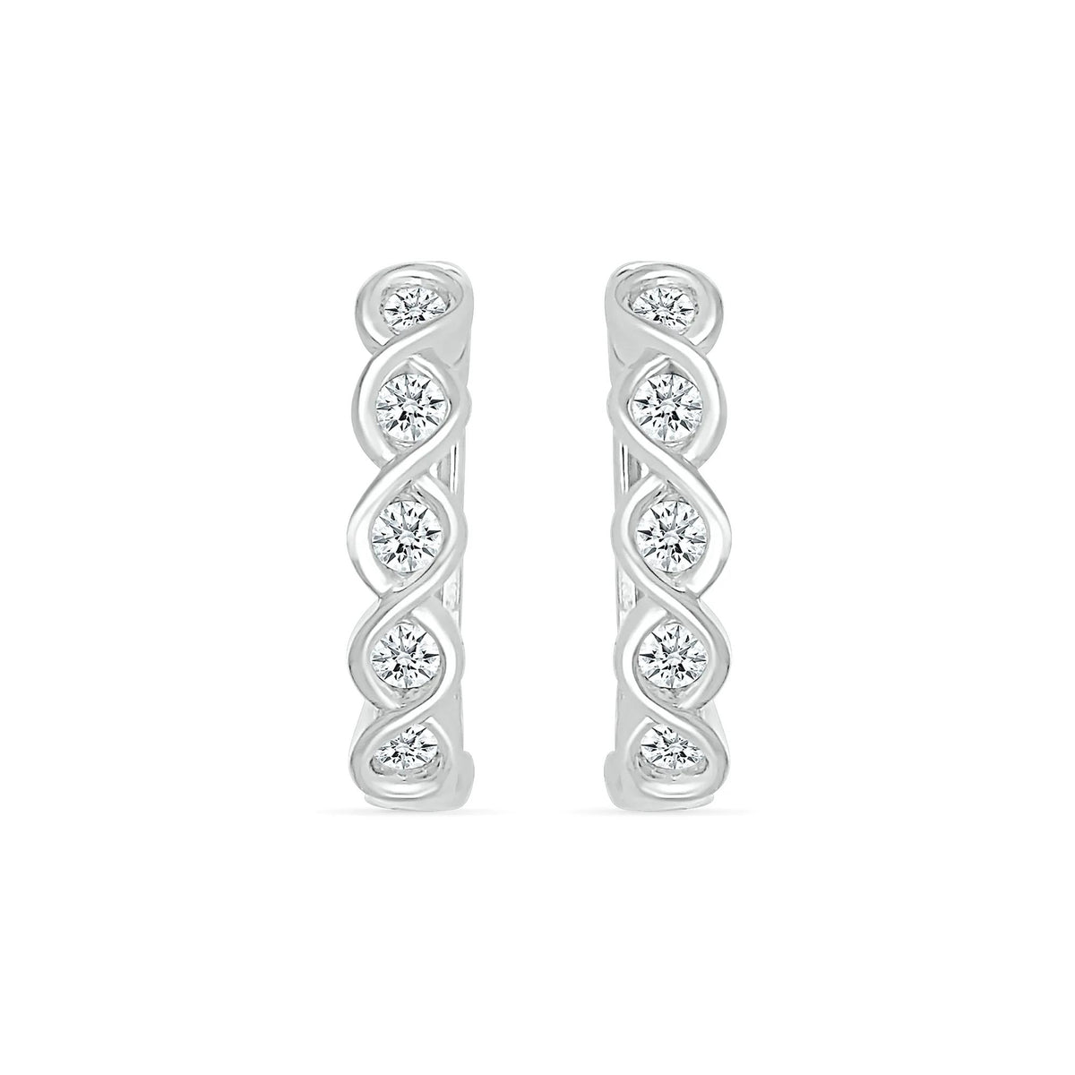 1/5 CT. Tw. Diamond Twist Hoop Earrings 10K White Gold Size 10.00mm
