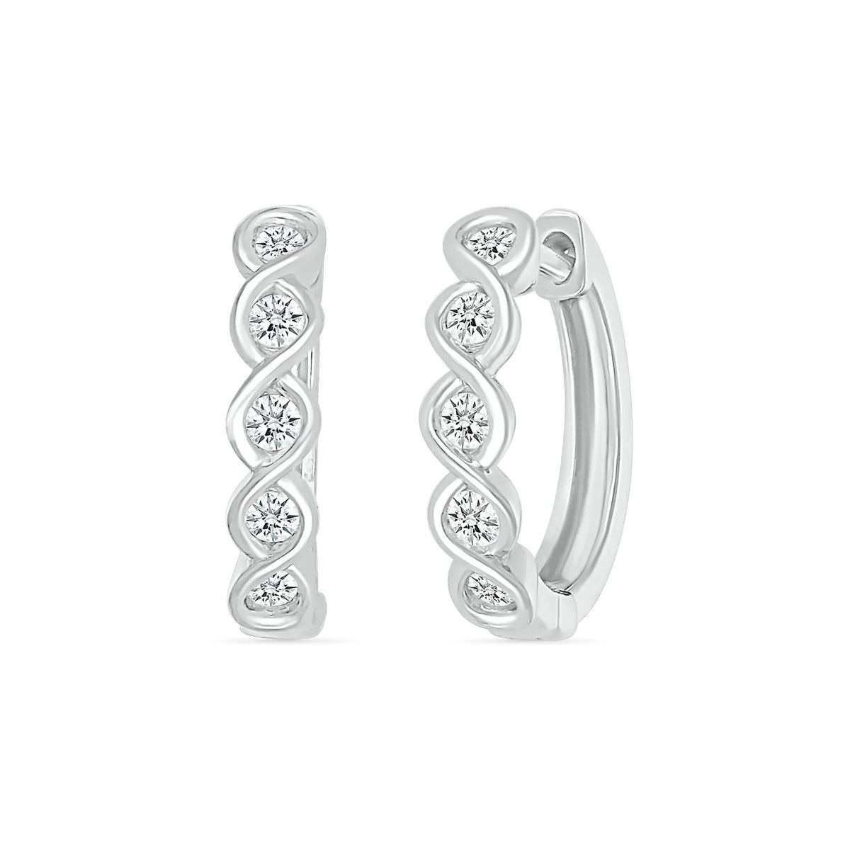 1/5 CT. Tw. Diamond Twist Hoop Earrings 10K White Gold Size 10.00mm
