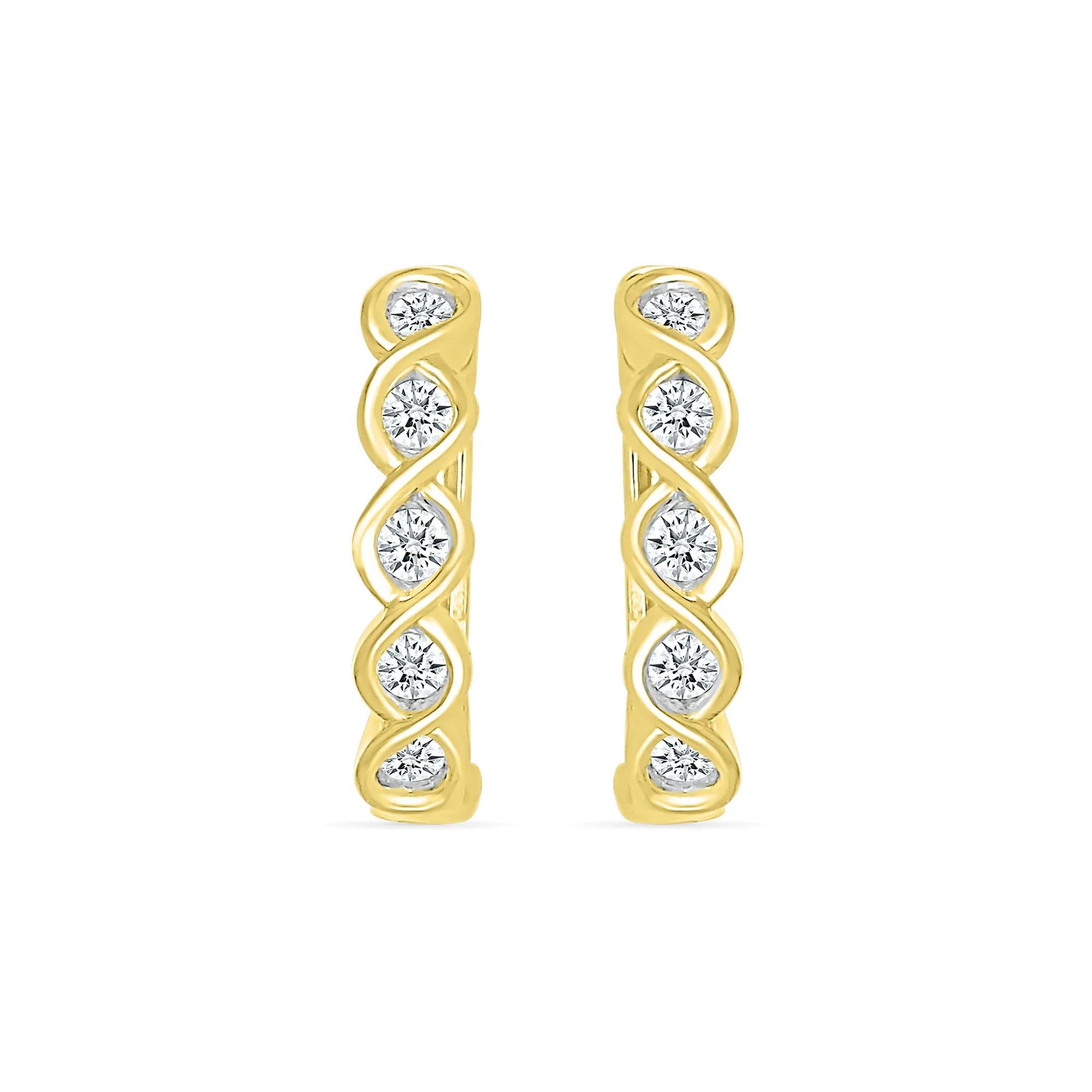 1/5 CT. Tw. Diamond Twist Hoop Earrings 10K Yellow Gold Size 10.00mm