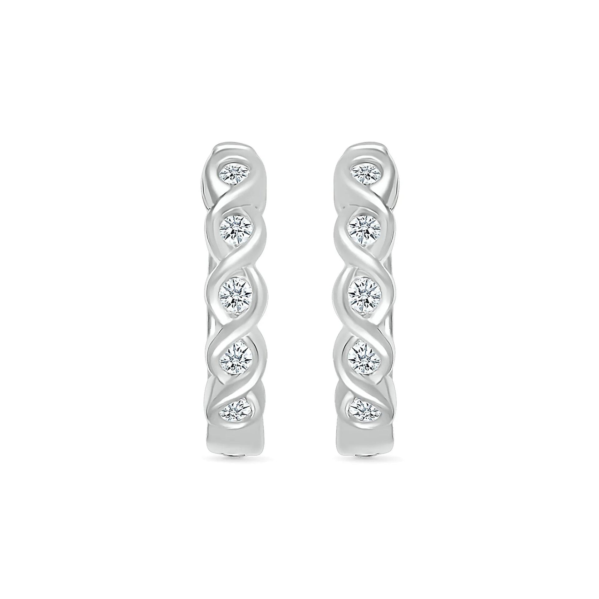 1/10 CT. Tw. Diamond Twist Hoop Earrings 10K White Gold Size 14.00mm