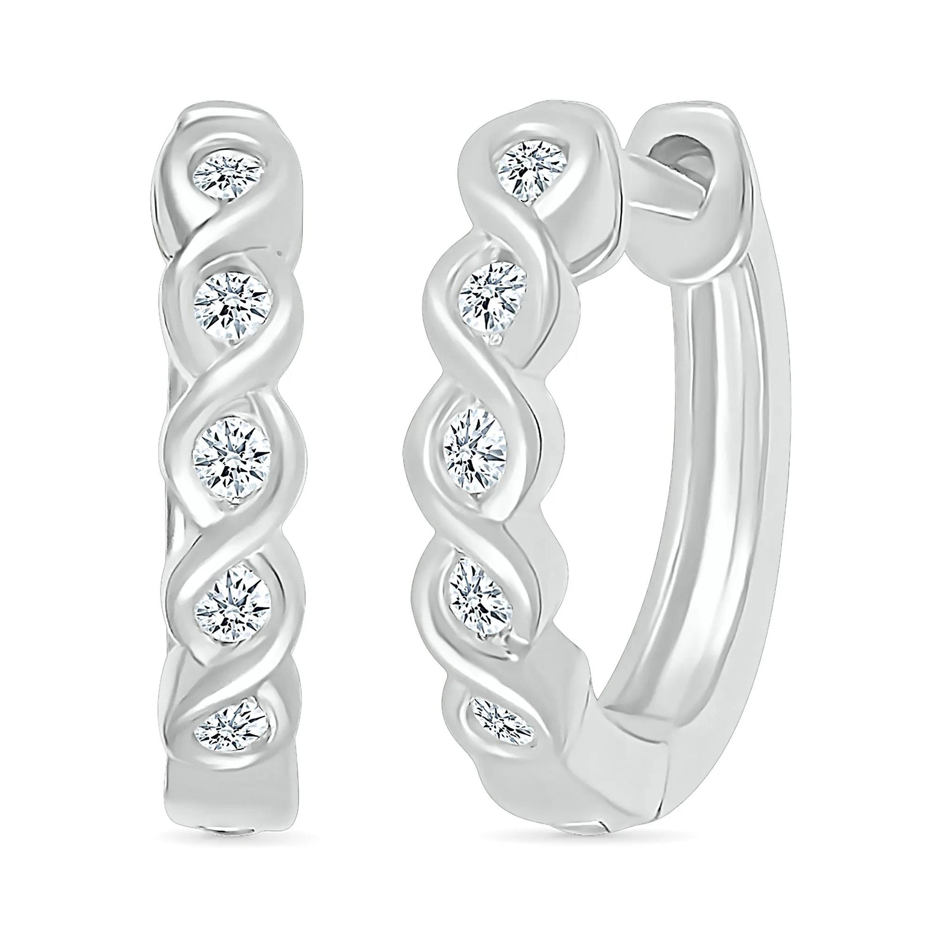 1/10 CT. Tw. Diamond Twist Hoop Earrings 10K White Gold Size 14.00mm