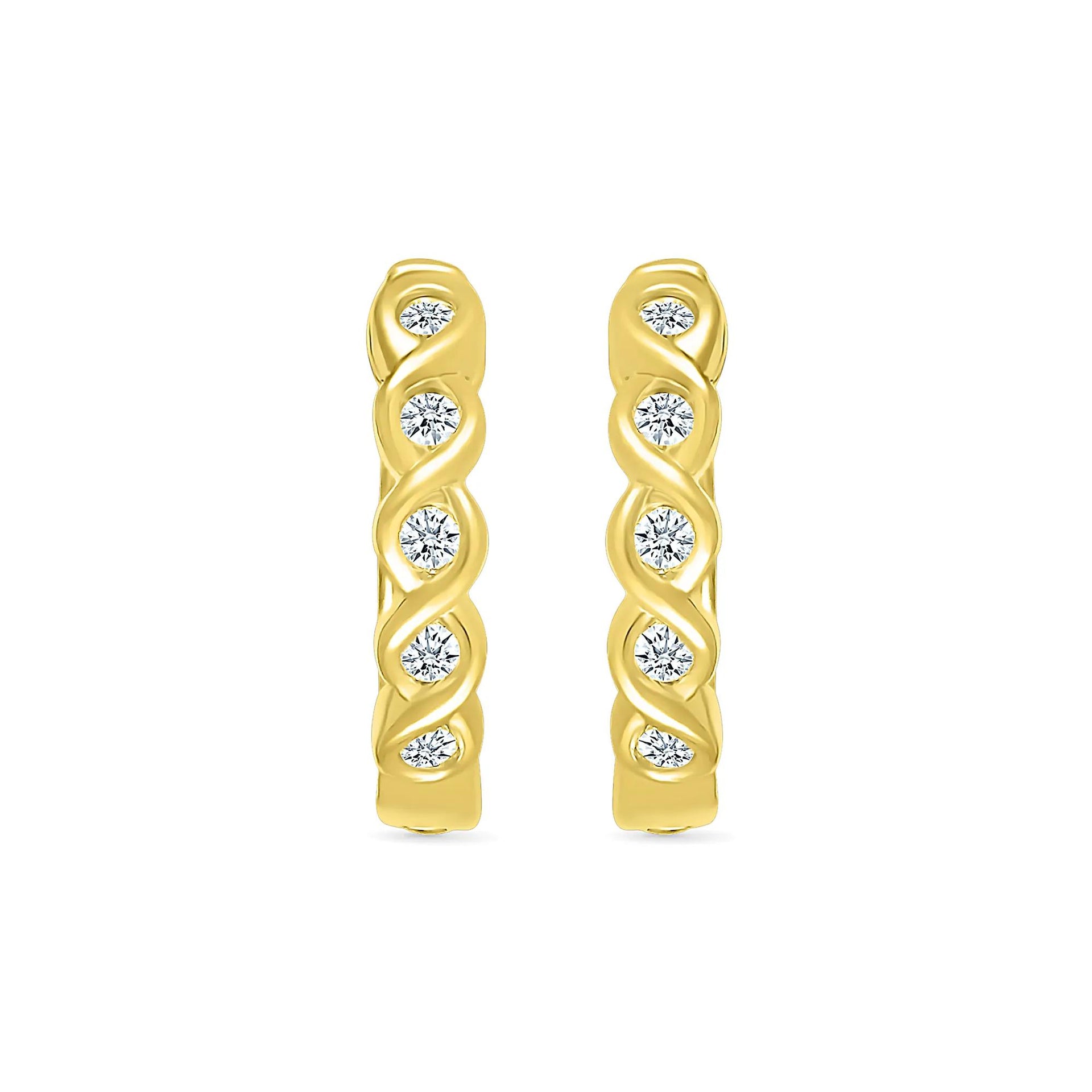 1/10 CT. Tw. Diamond Twist Hoop Earrings 10K Yellow Gold Size 14.00mm