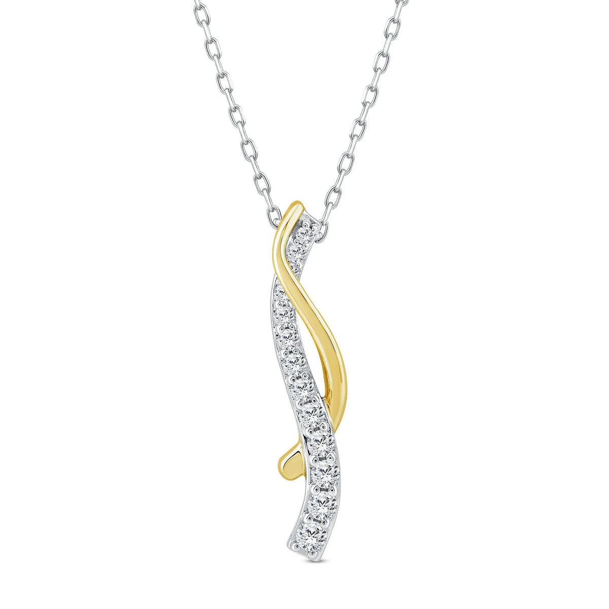 1/4 CT. Tw. Diamond Twist Pendant Necklace 10K White and Yellow Gold Size 18"