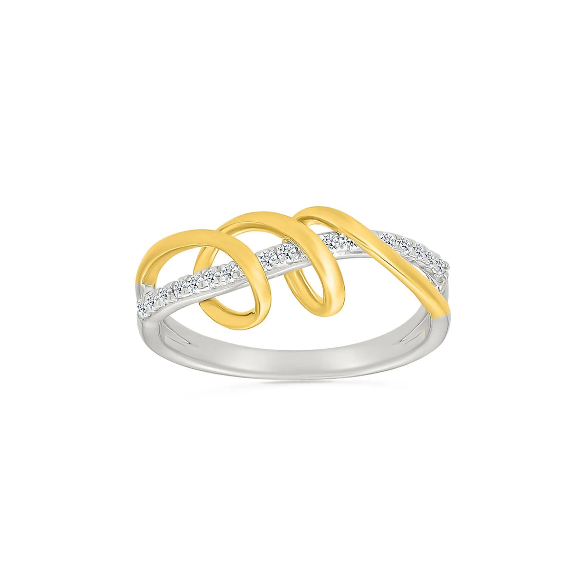 1/8 CT. Tw. Diamond Twist Ring .925 Sterling Silver and 10K Yellow Gold White Size 6.5 2mm