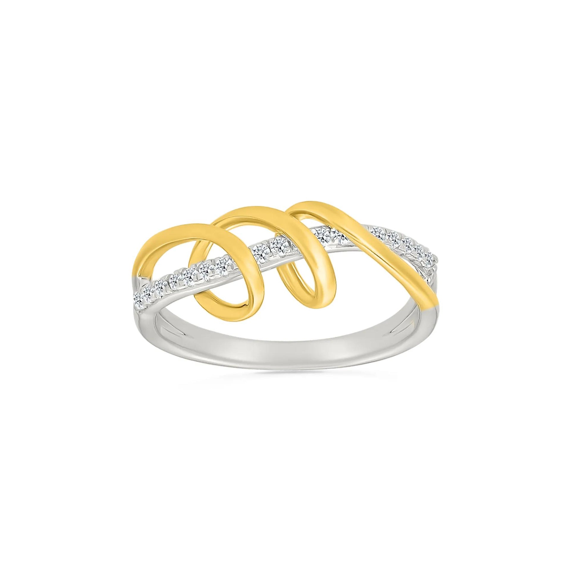1/8 CT. Tw. Diamond Twist Ring .925 Sterling Silver and 10K Yellow Gold White Size 7 2mm