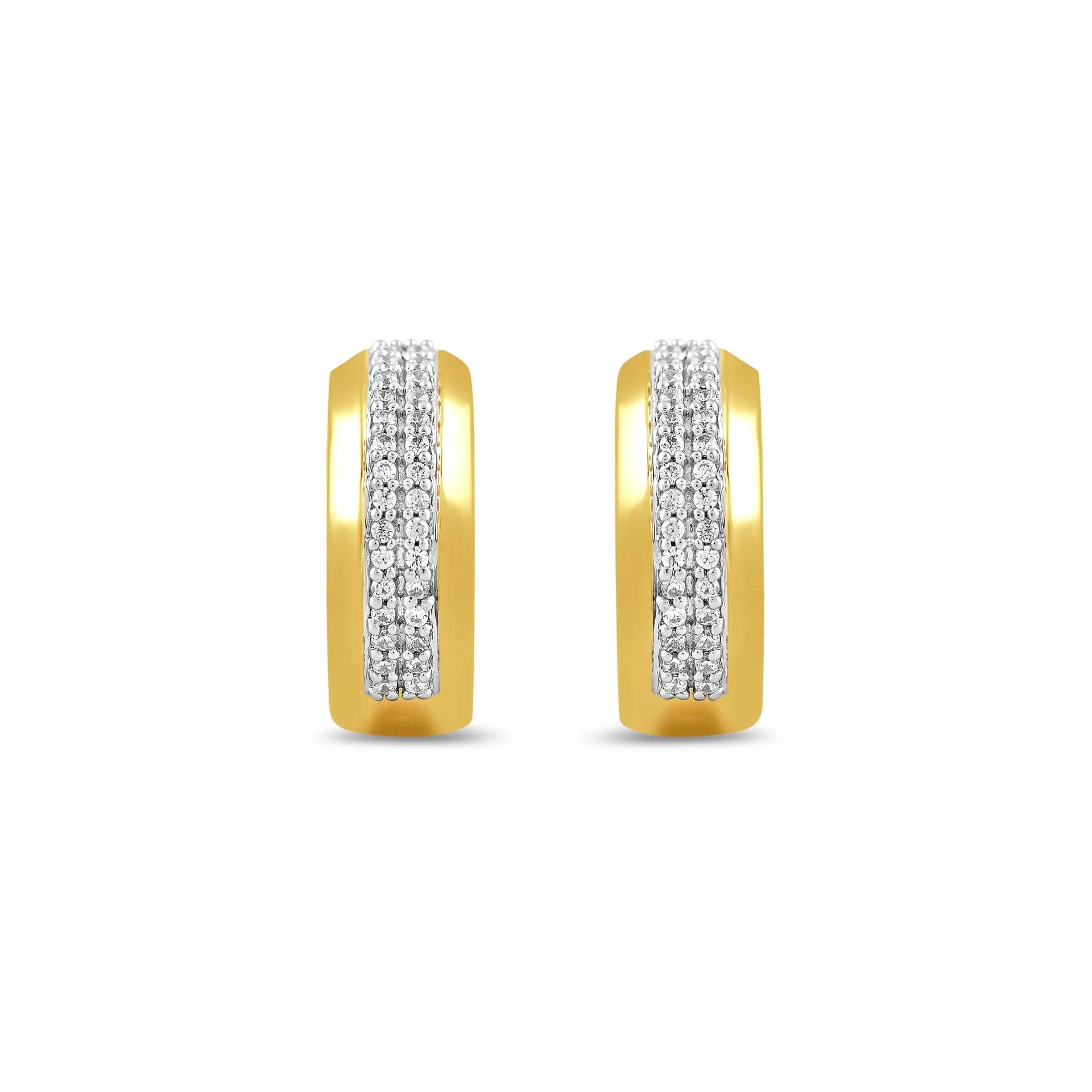 1/7 CT. Tw. Diamond Two-Row Hoop Earrings 10K Yellow Gold Size 4.70mm