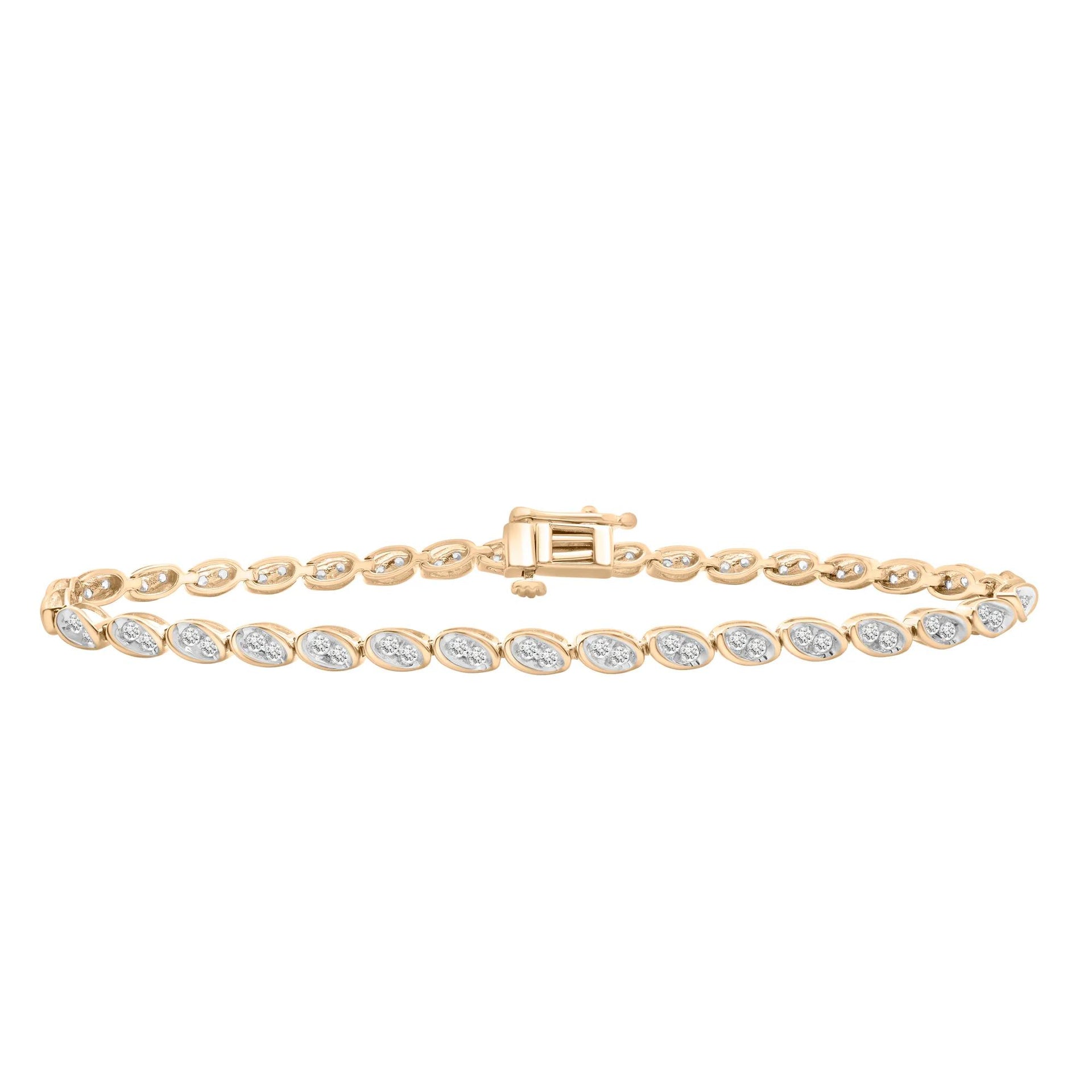 1 CT. Tw. Diamond Two-Stone Tennis Bracelet 10K Yellow Gold Size 3.00mm